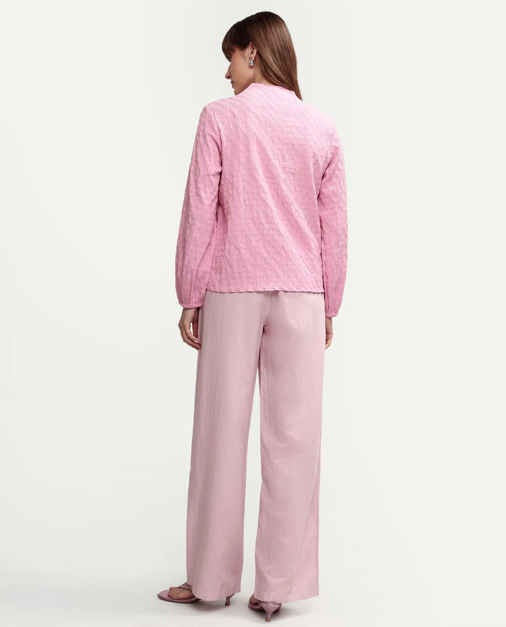 Rareism Women's Uniq Dusky Pink Linen Blend Fabric Straight Plain Trouser - Image 7