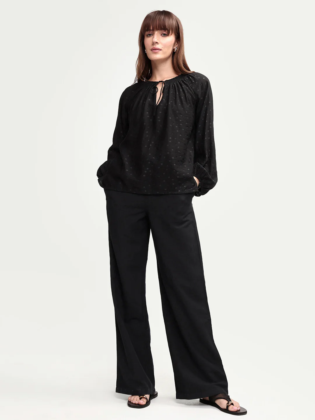 Rareism Women's Uniq Light Black Linen Blend Straight Plain Trouser - Image 2