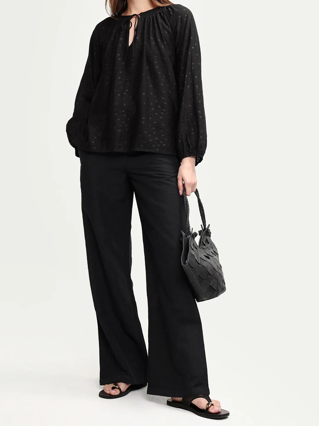 Rareism Women's Uniq Light Black Linen Blend Straight Plain Trouser - Image 3
