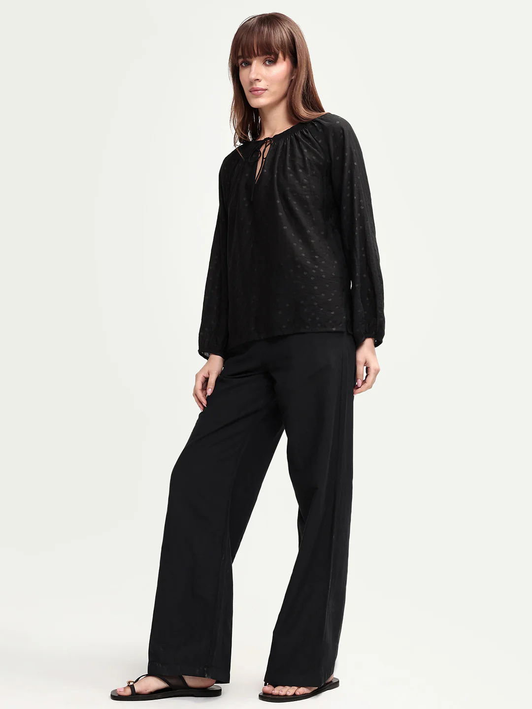 Rareism Women's Uniq Light Black Linen Blend Straight Plain Trouser - Image 5