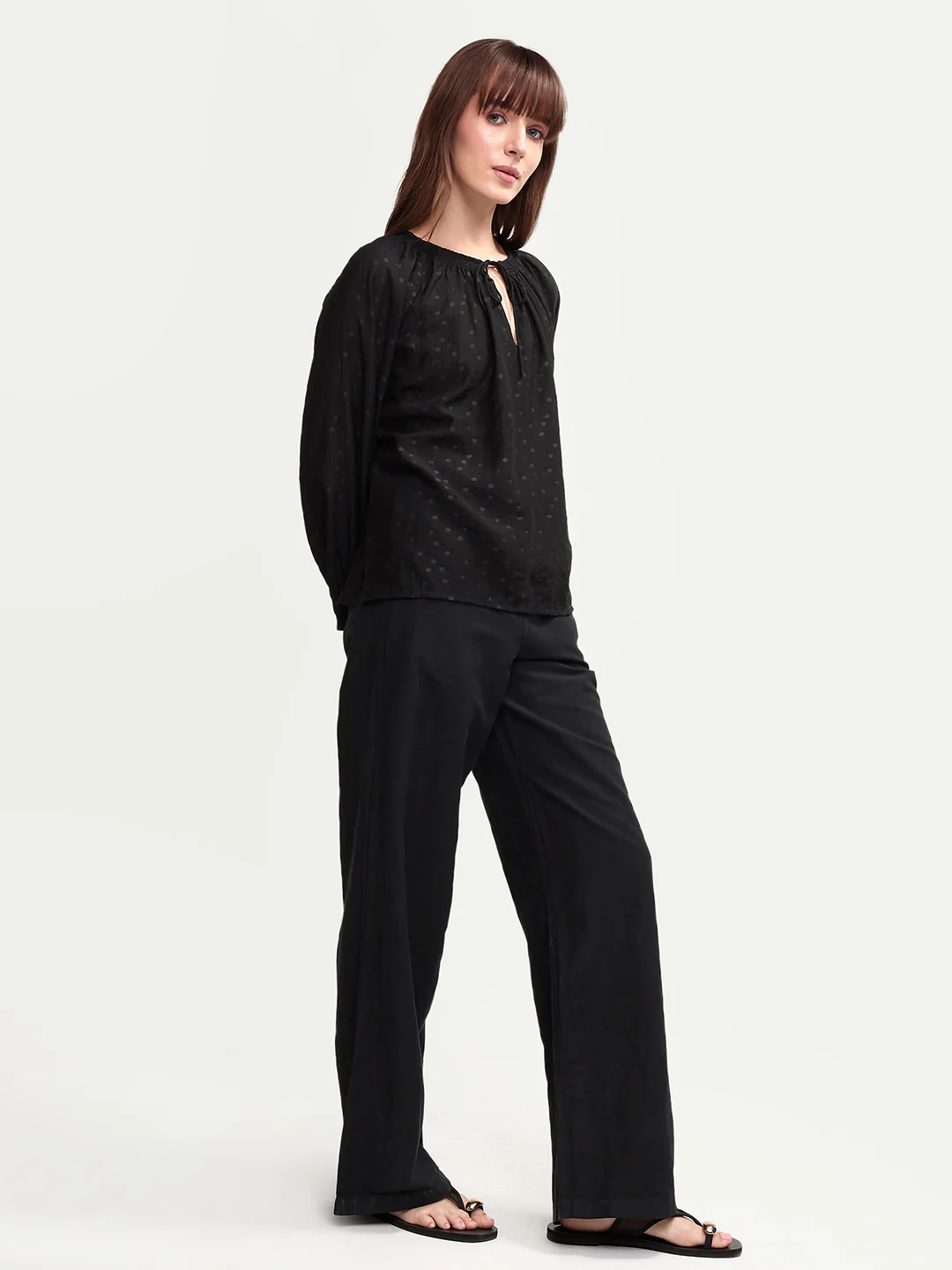 Rareism Women's Uniq Light Black Linen Blend Straight Plain Trouser - Image 6