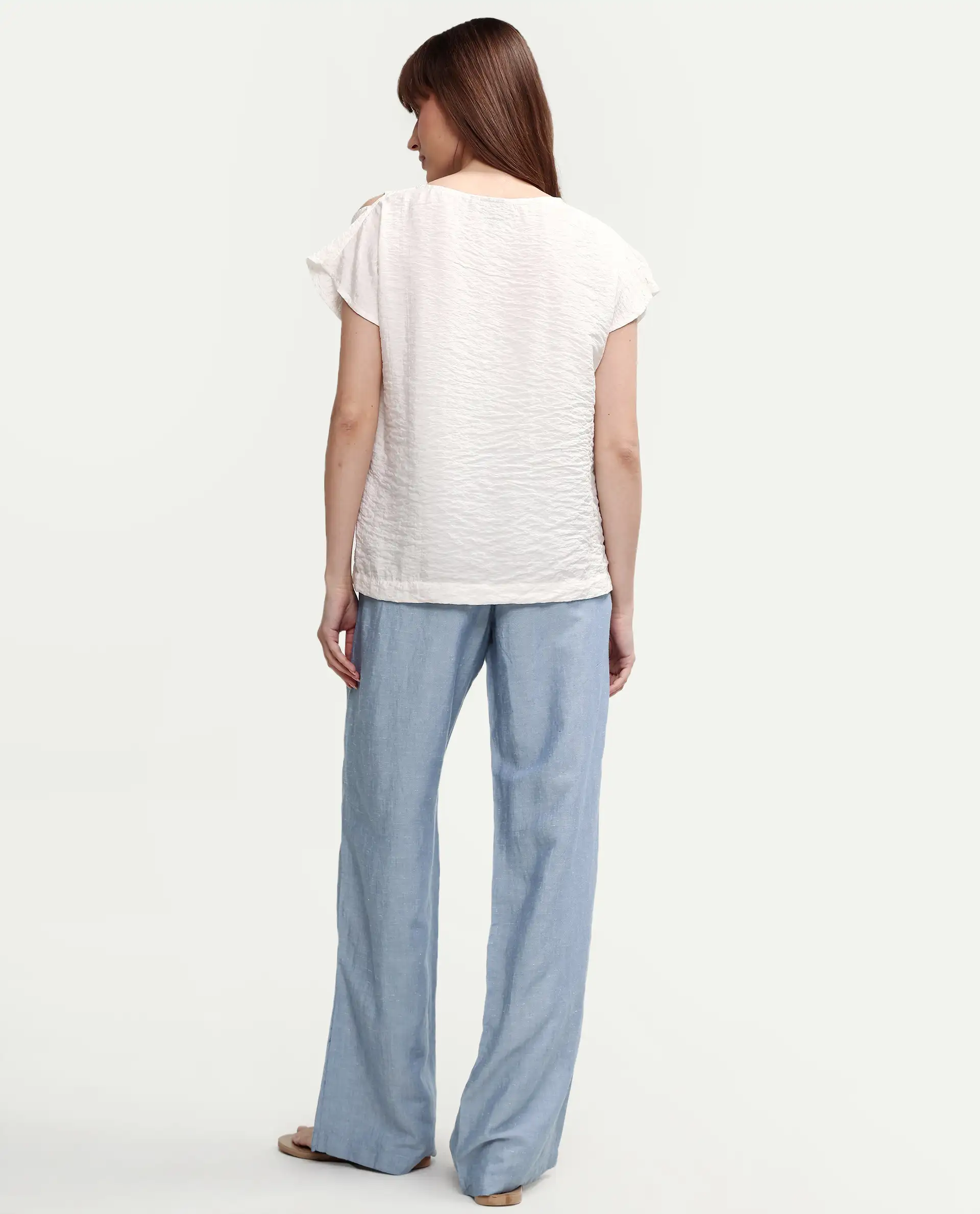 Rareism Women's Uniq Light Blue Linen Blend Fabric Straight Plain Trouser - Image 7