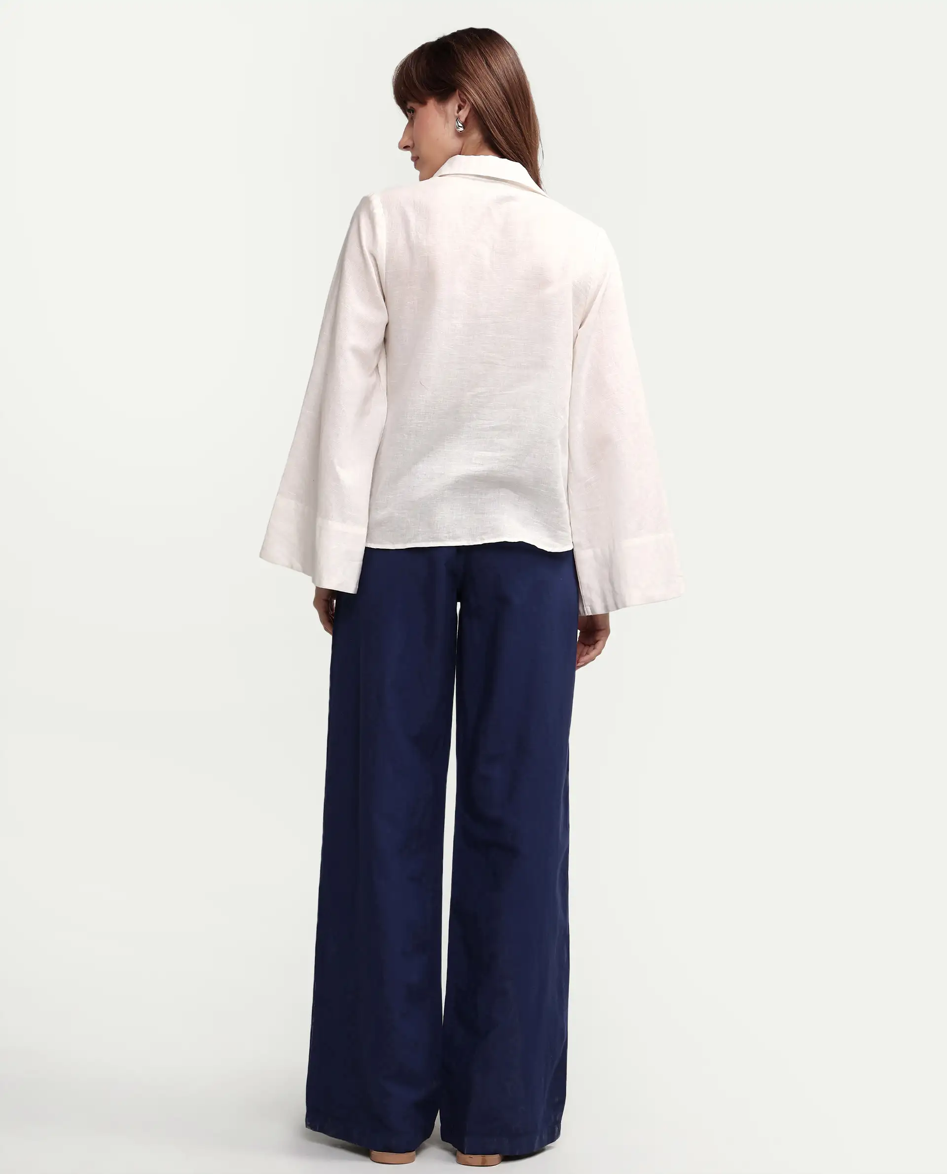 Rareism Women's Uniq Navy Linen Blend Fabric Straight Plain Trouser - Image 7