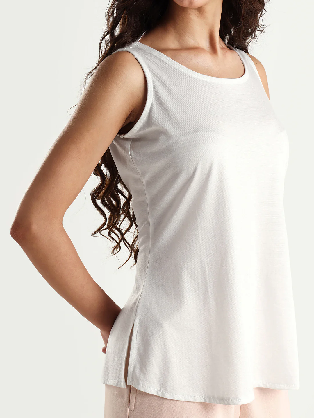 Rareism Women's Slip Crew Neck Plain Sleeveless Knee Length Regular Fit Top - Image 5