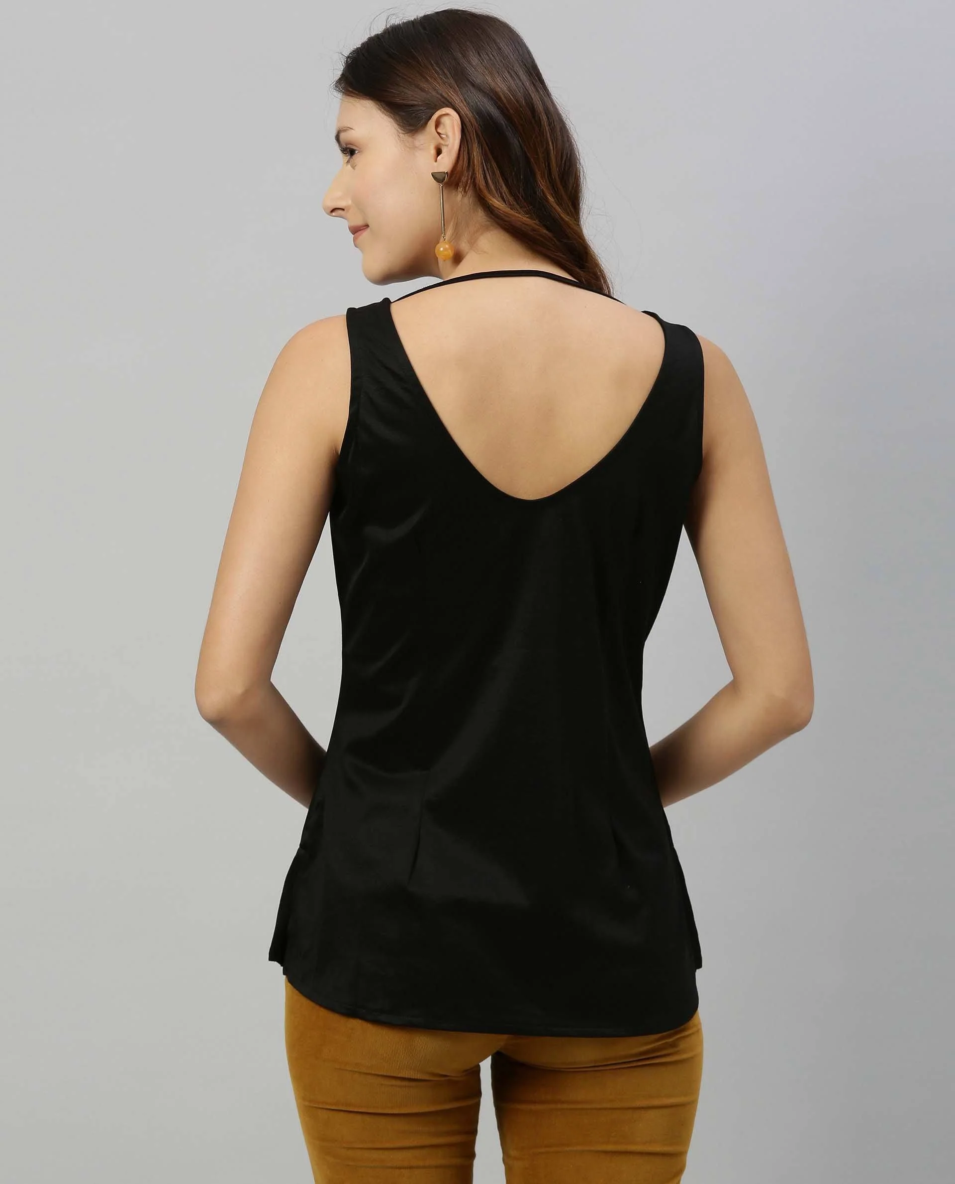 Rareism Women's Knit Slip Boat Neck Plain Sleeveless Knee Length Regular Fit Top - Image 5