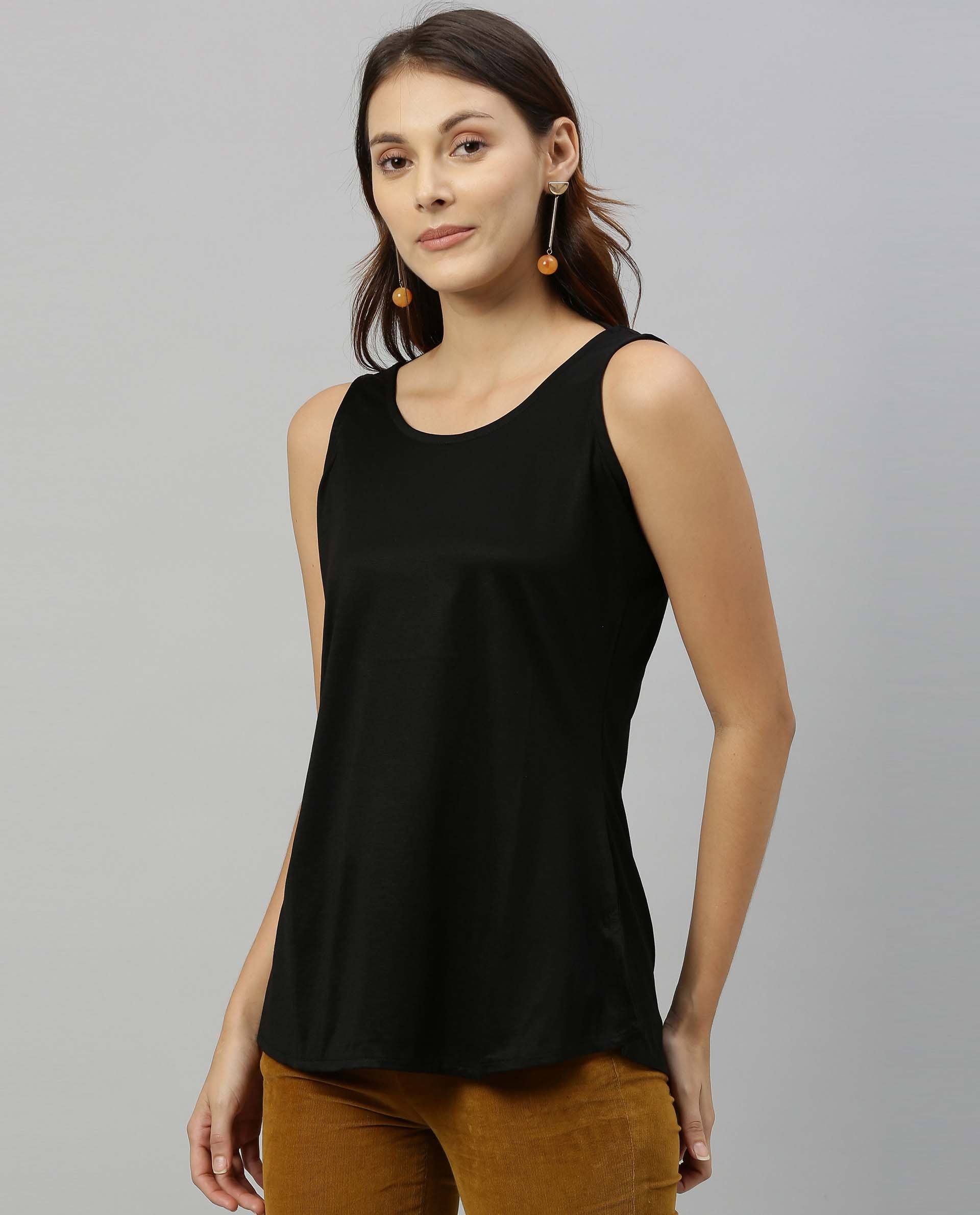 Rareism Women's Knit Slip Boat Neck Plain Sleeveless Knee Length Regular Fit Top - Image 6