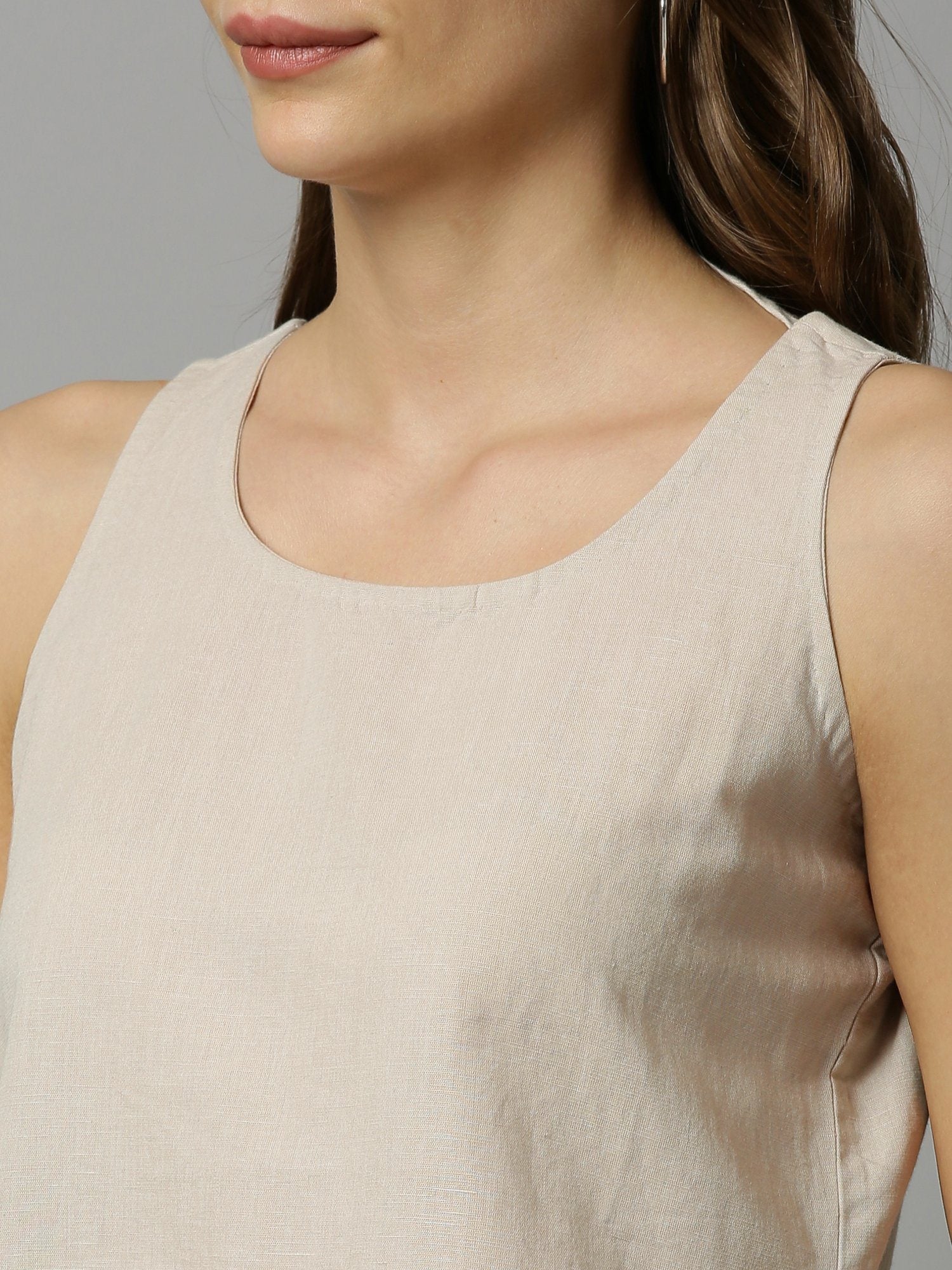 Rareism Women's Unite K Grey Boat Neck Plain Sleeveless Knee Length Regular Fit Top - Image 2