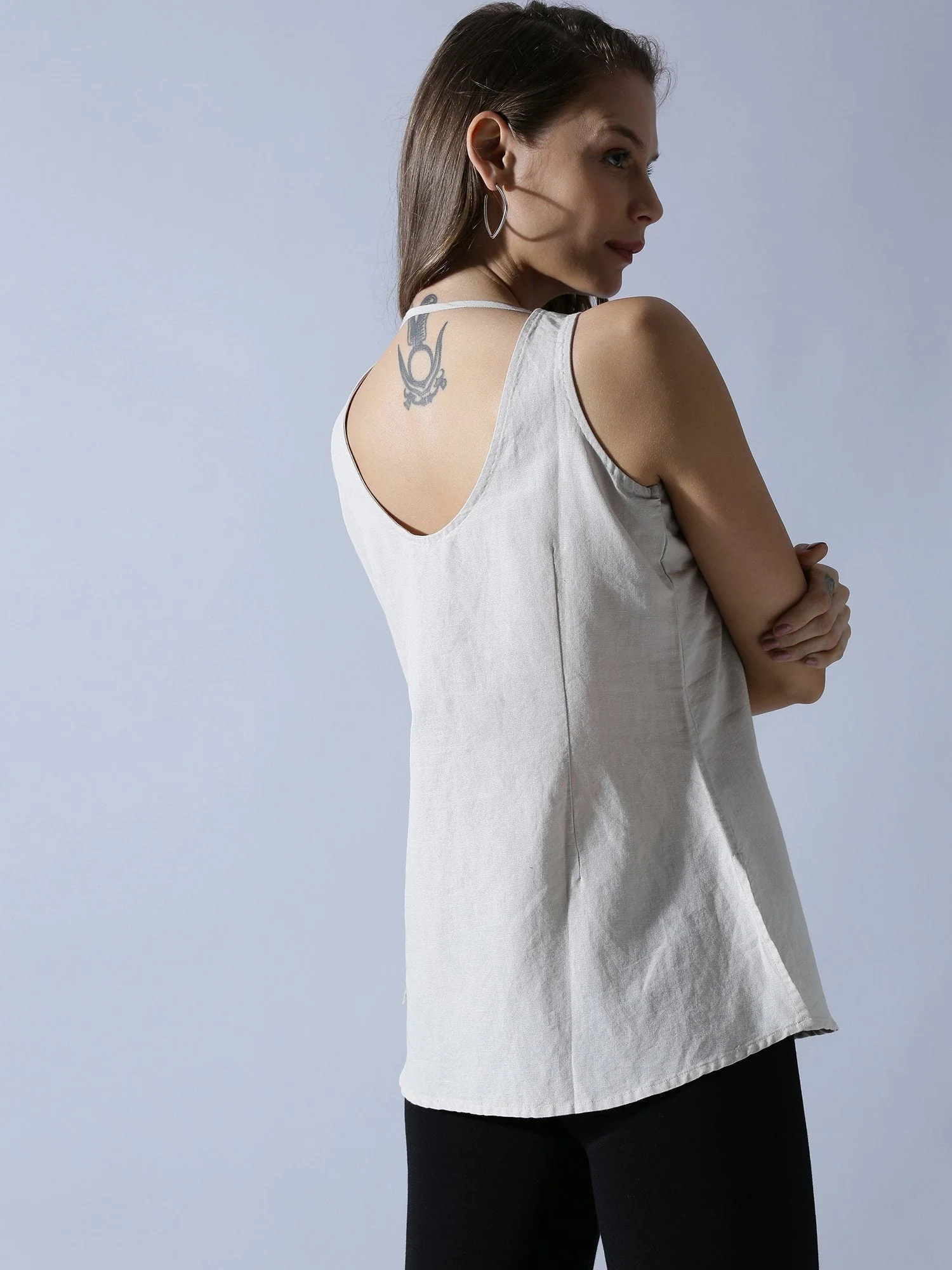 Rareism Women's Unite K Grey Boat Neck Plain Sleeveless Knee Length Regular Fit Top - Image 3