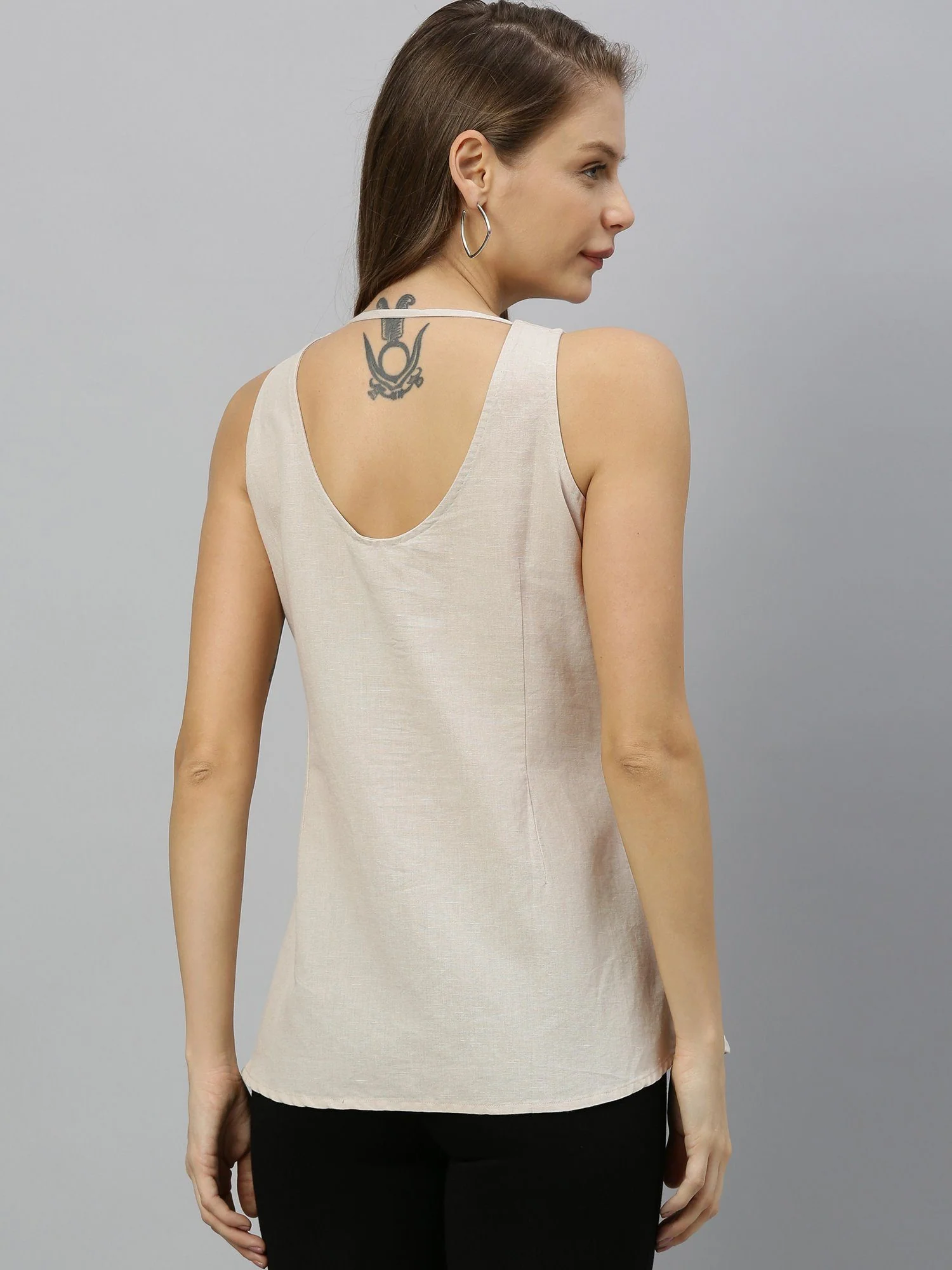 Rareism Women's Unite K Grey Boat Neck Plain Sleeveless Knee Length Regular Fit Top - Image 5