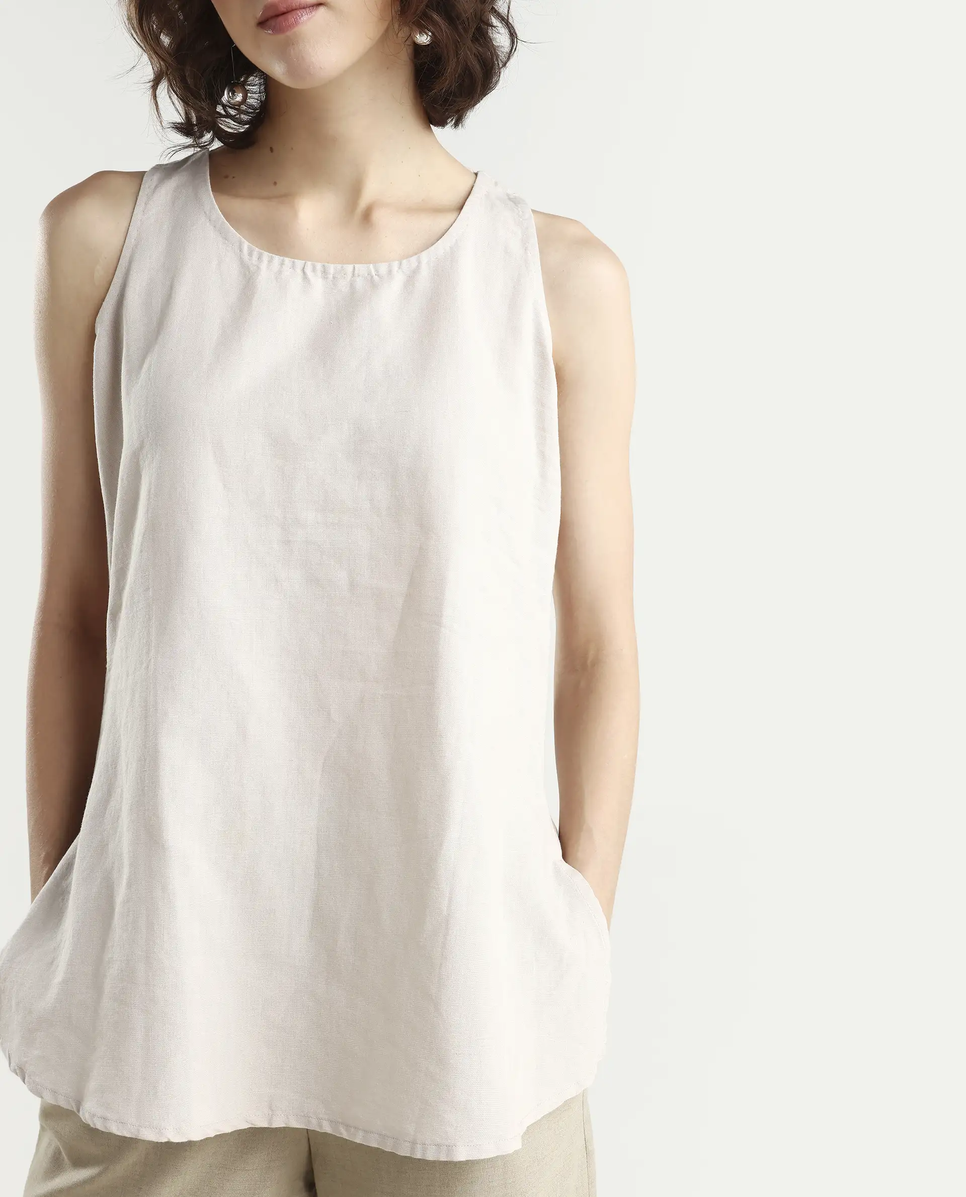 Rareism Women's Unite L Grey Crew Neck Plain Sleeveless Knee Length Regular Fit Top - Image 4