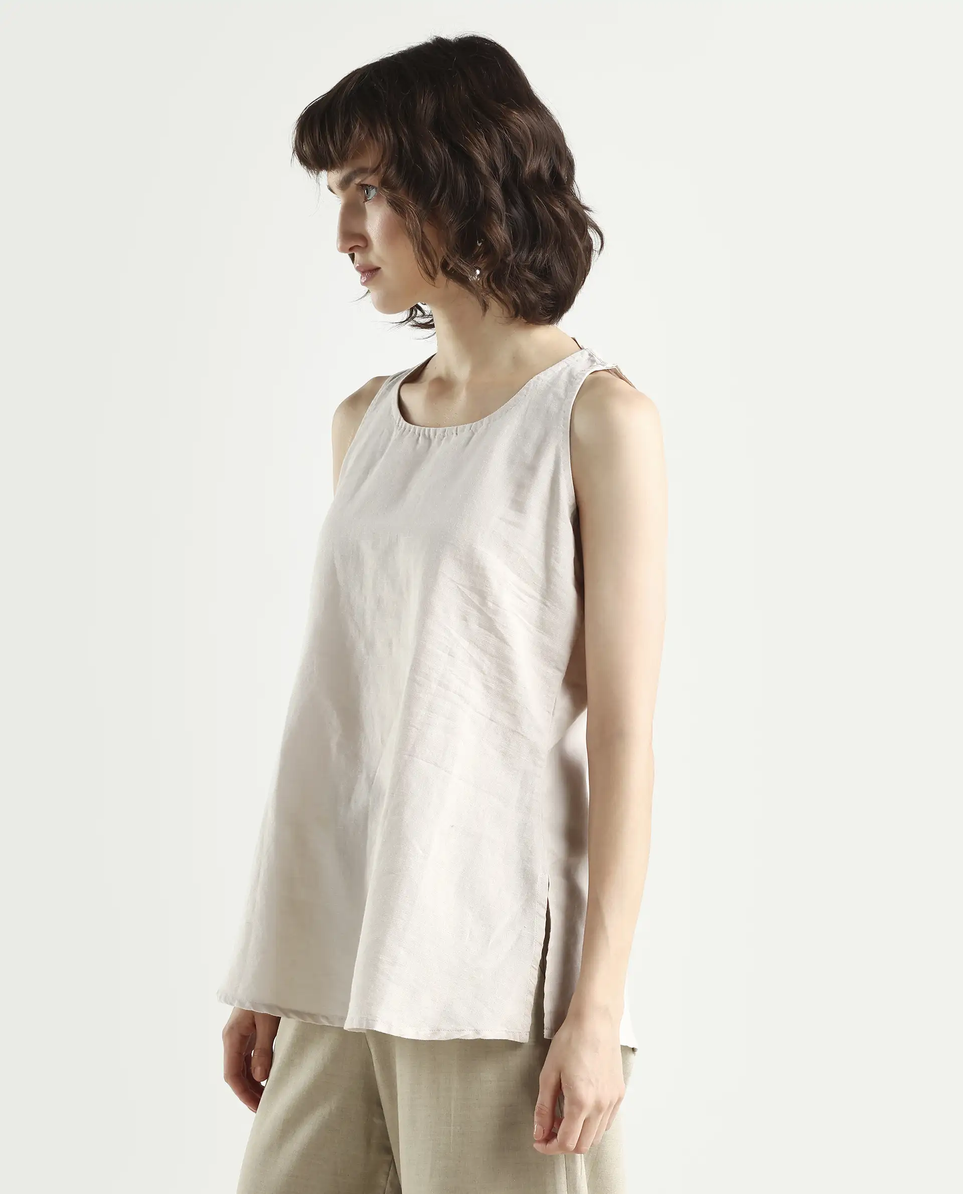Rareism Women's Unite L Grey Crew Neck Plain Sleeveless Knee Length Regular Fit Top - Image 5
