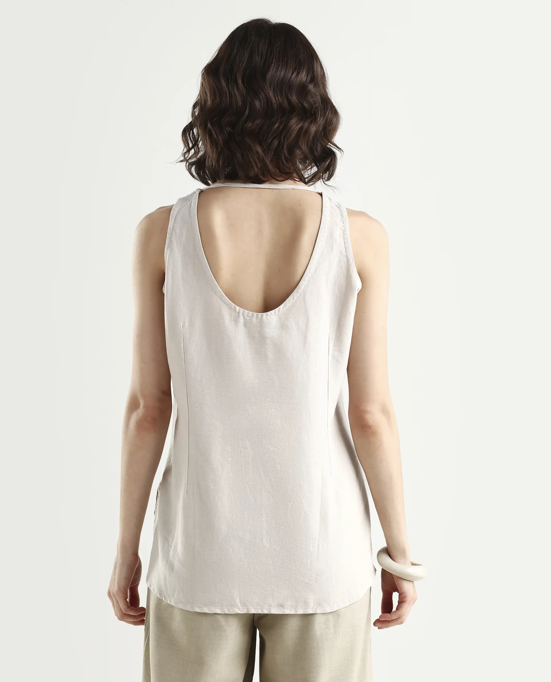 Rareism Women's Unite L Grey Crew Neck Plain Sleeveless Knee Length Regular Fit Top - Image 7