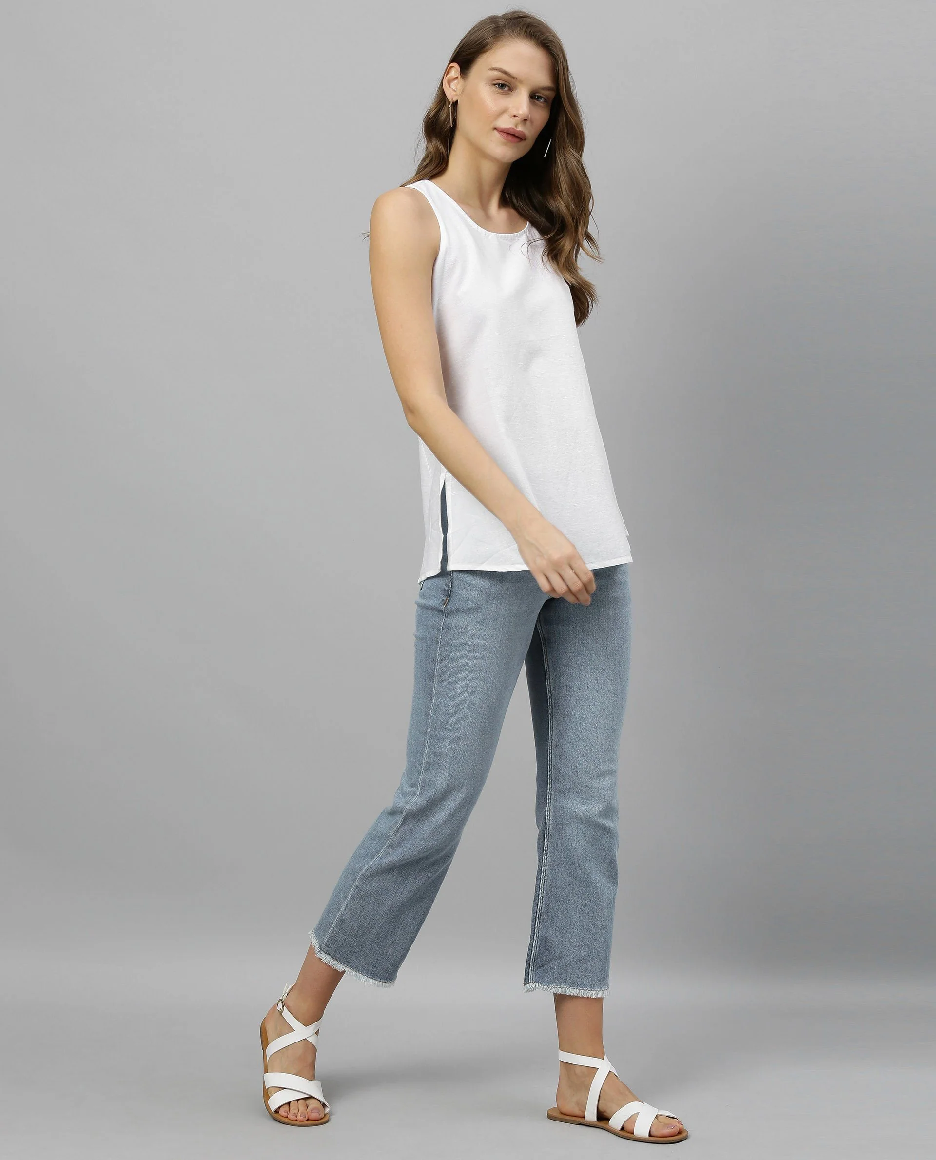 Rareism Women's Unite - L White Boat Neck Plain Sleeveless Knee Length Regular Fit Top - Image 5
