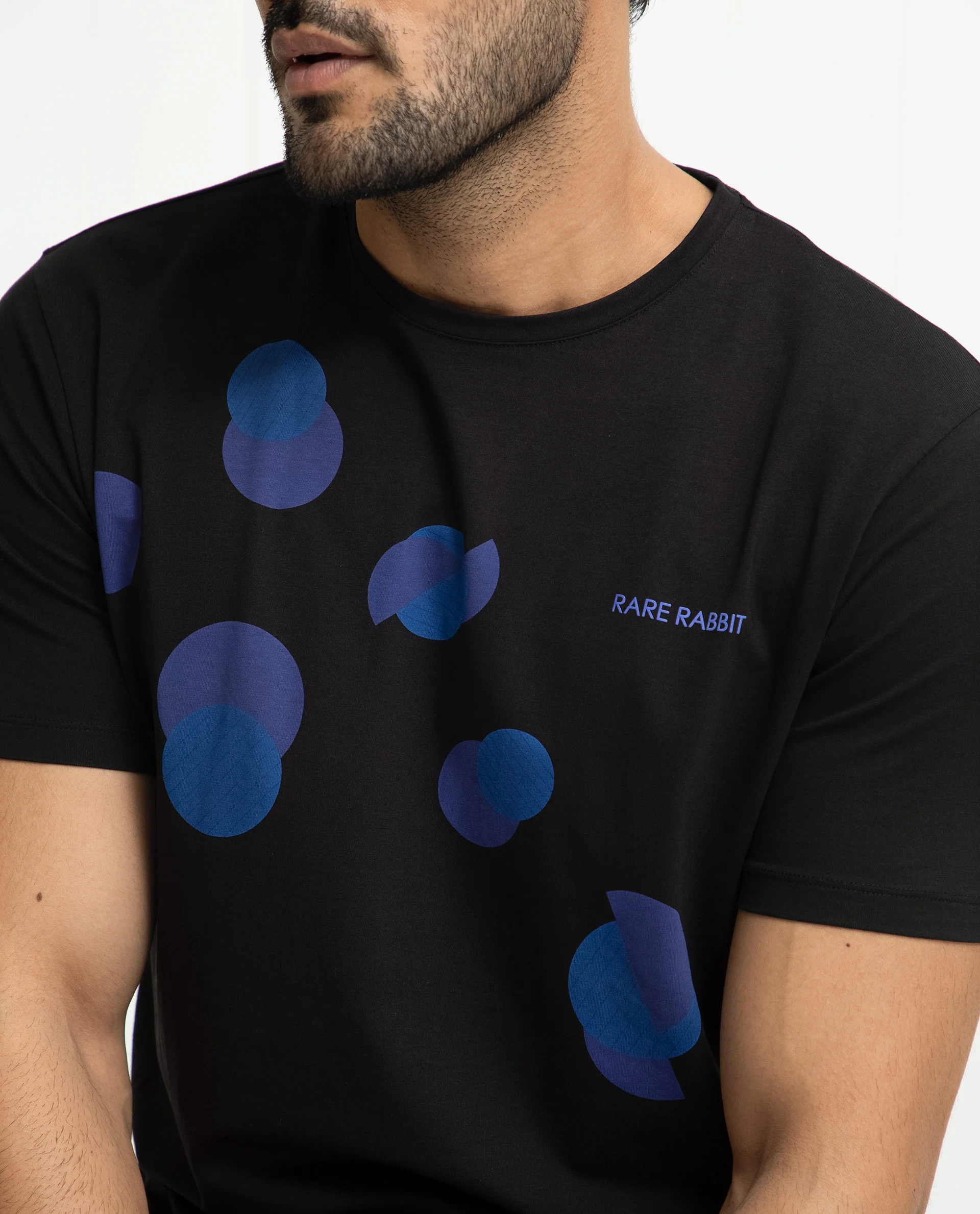 Rare Rabbit Men's Univ Black Cotton Polka Print Slim Fit Half Sleeve Crew Neck T-Shirt - Image 2