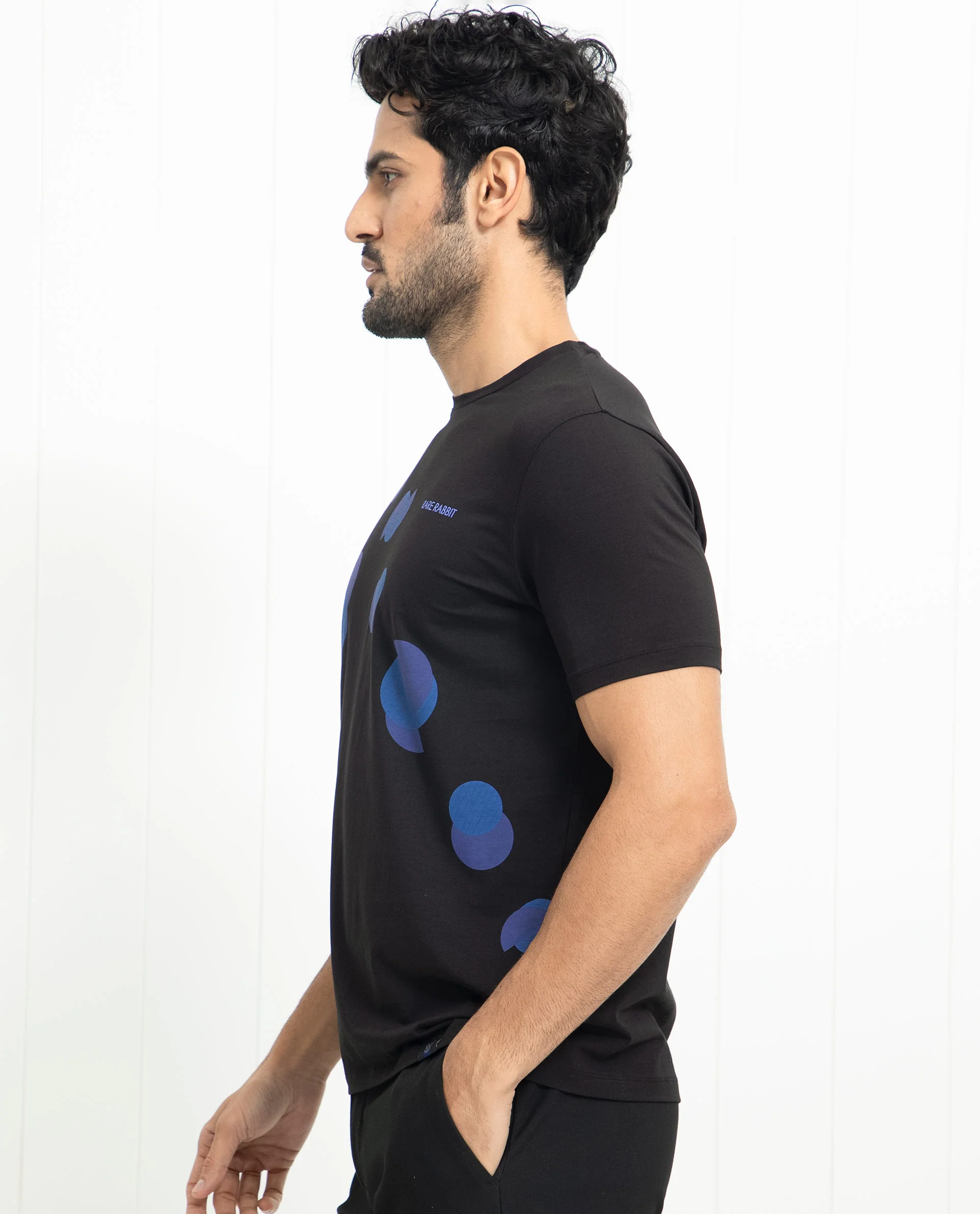 Rare Rabbit Men's Univ Black Cotton Polka Print Slim Fit Half Sleeve Crew Neck T-Shirt - Image 5