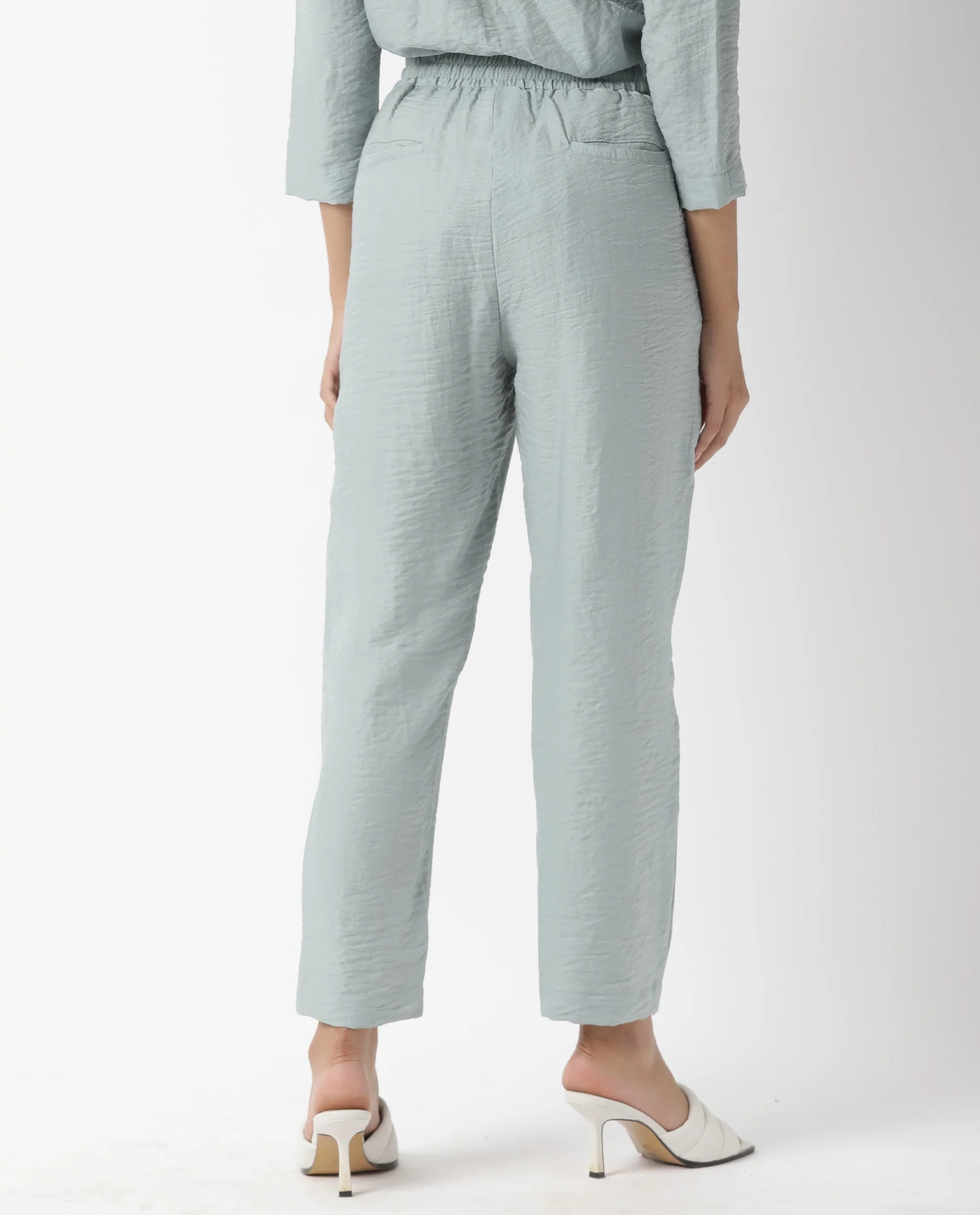 Rareism Women's Uno Green Polyester Plain Ankle Length Tailored Trouser - Image 7