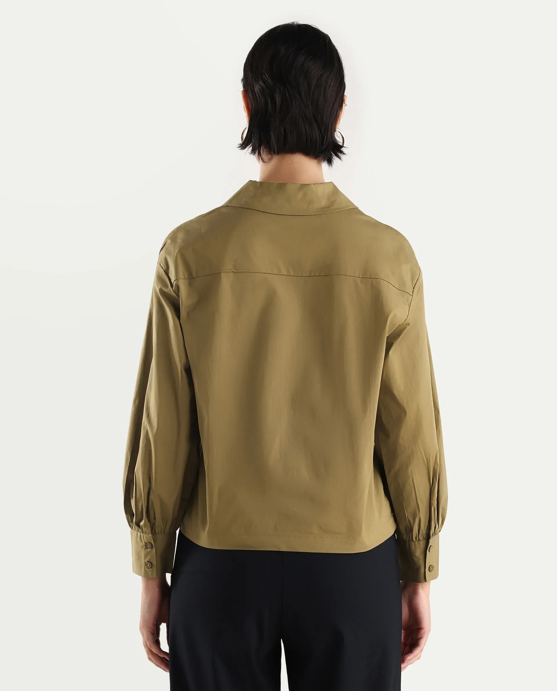 Rareism Women's Uono Light Brown Cotton Blend Lapel Neck Plain Cuffed Sleeve Regular Fit Top - Image 8