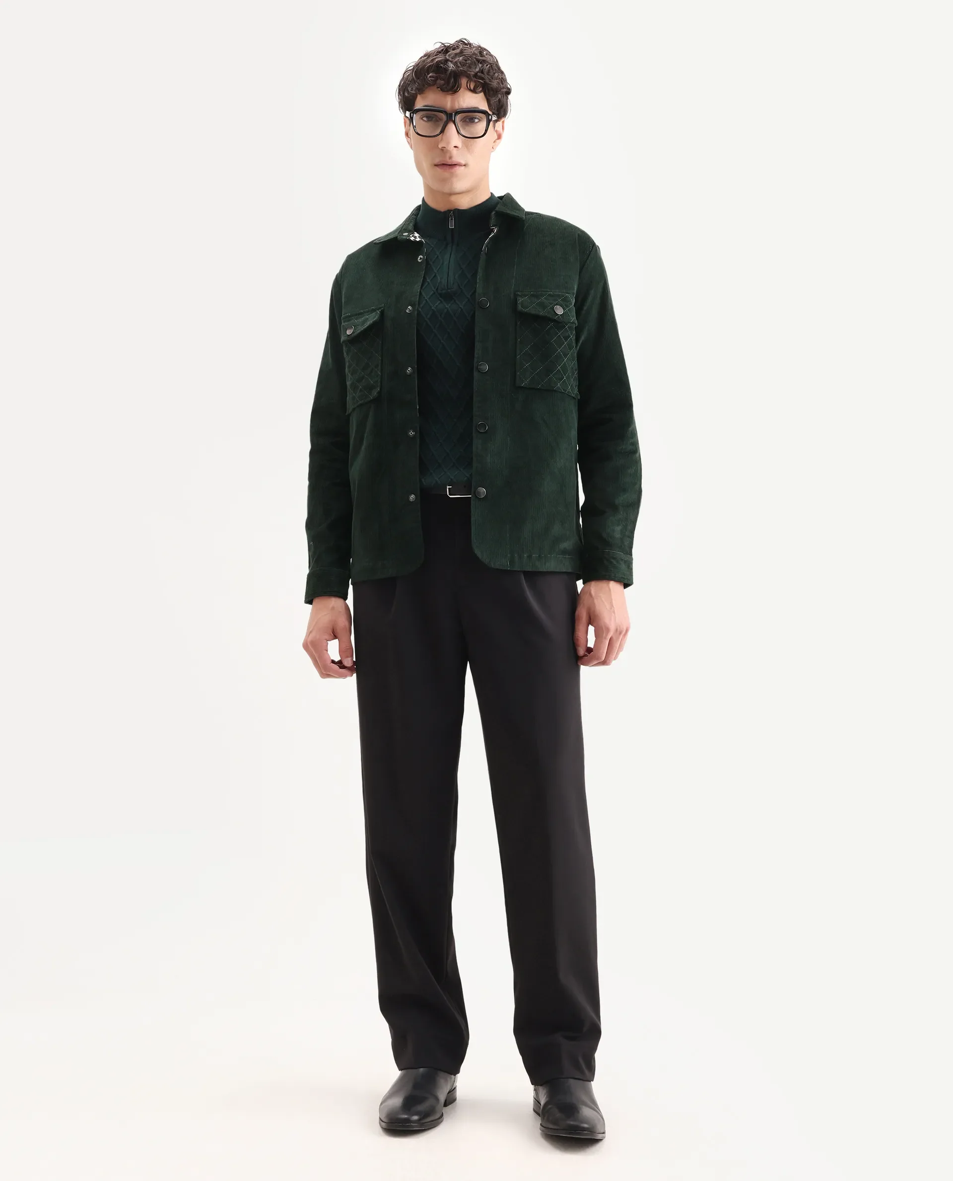 Rare Rabbit Men's Upto Dark Green Cotton Plain Regular Fit Full Sleeve Spread Collar Jacket - Image 2