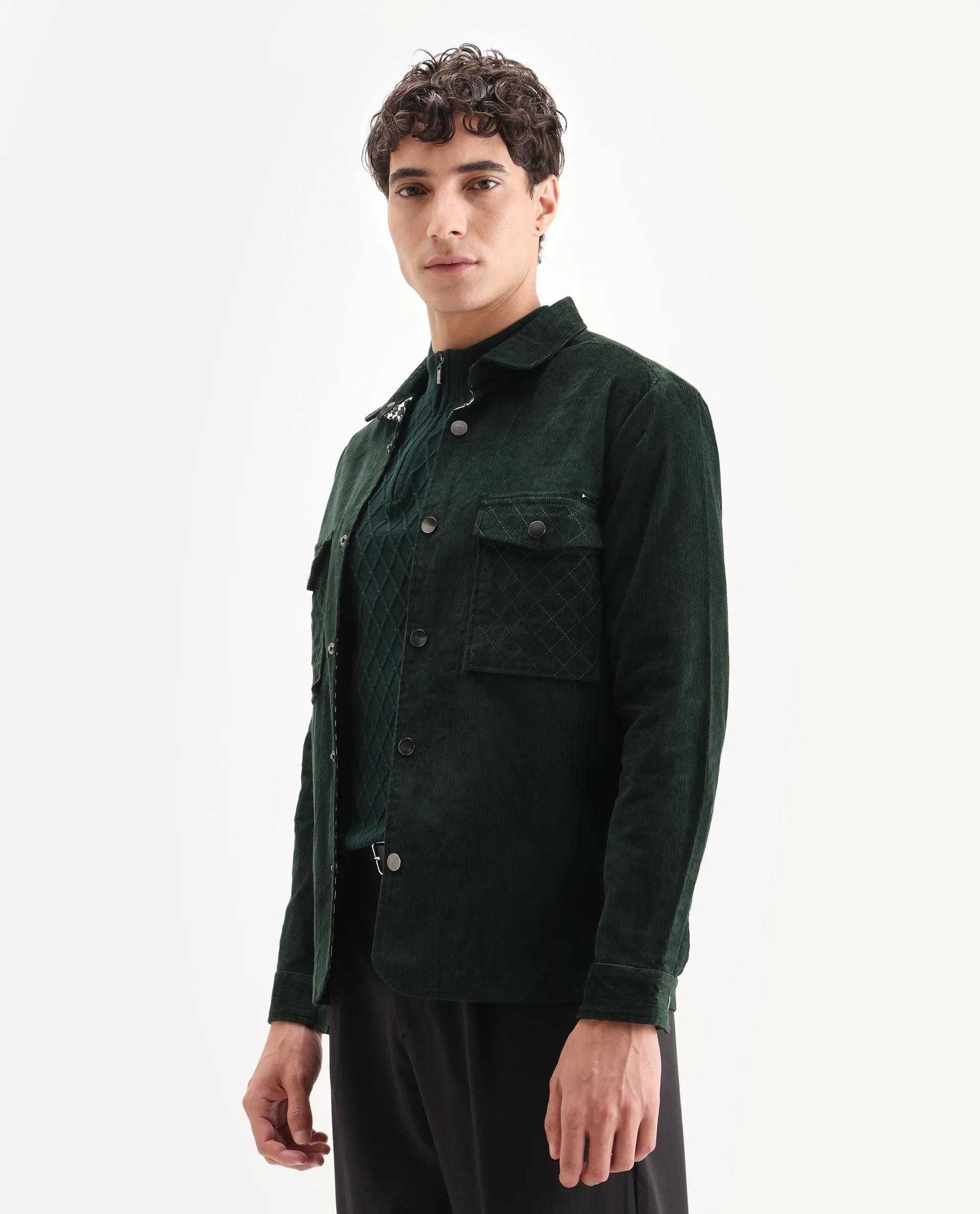 Rare Rabbit Men's Upto Dark Green Cotton Plain Regular Fit Full Sleeve Spread Collar Jacket - Image 5