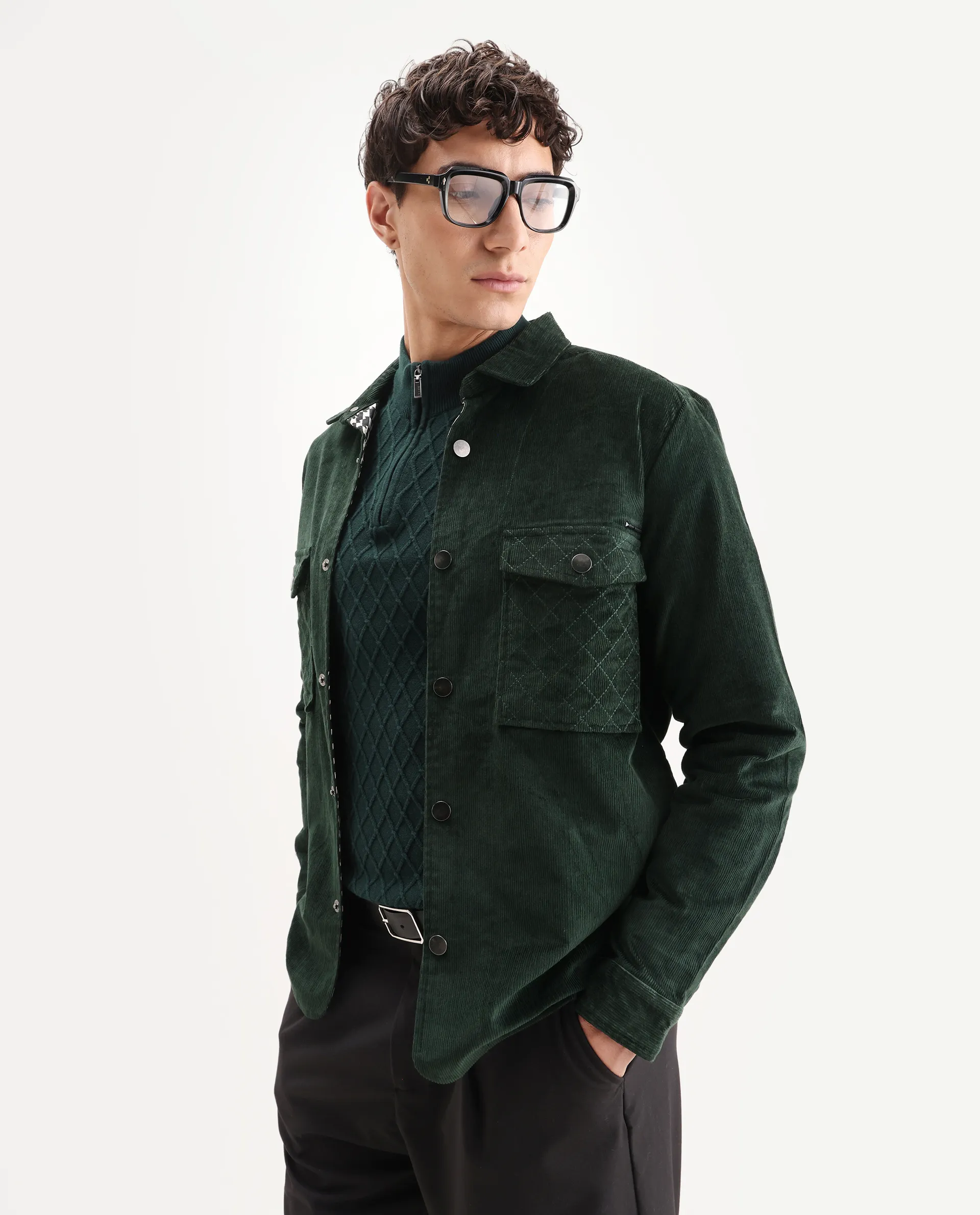 Rare Rabbit Men's Upto Dark Green Cotton Plain Regular Fit Full Sleeve Spread Collar Jacket - Image 7