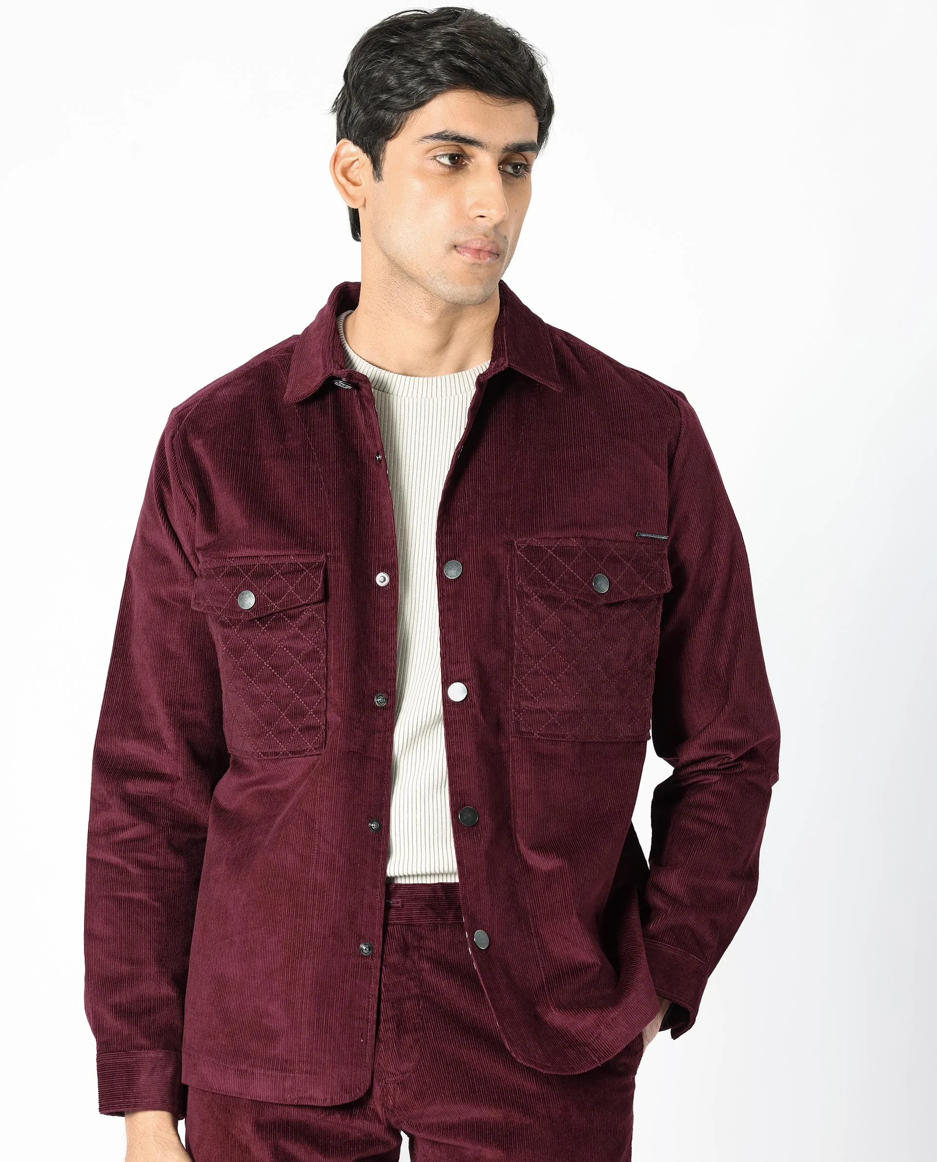Rare Rabbit Men's Upto Dark Maroon Cotton Plain Regular Fit Full Sleeve Spread Collar Jacket