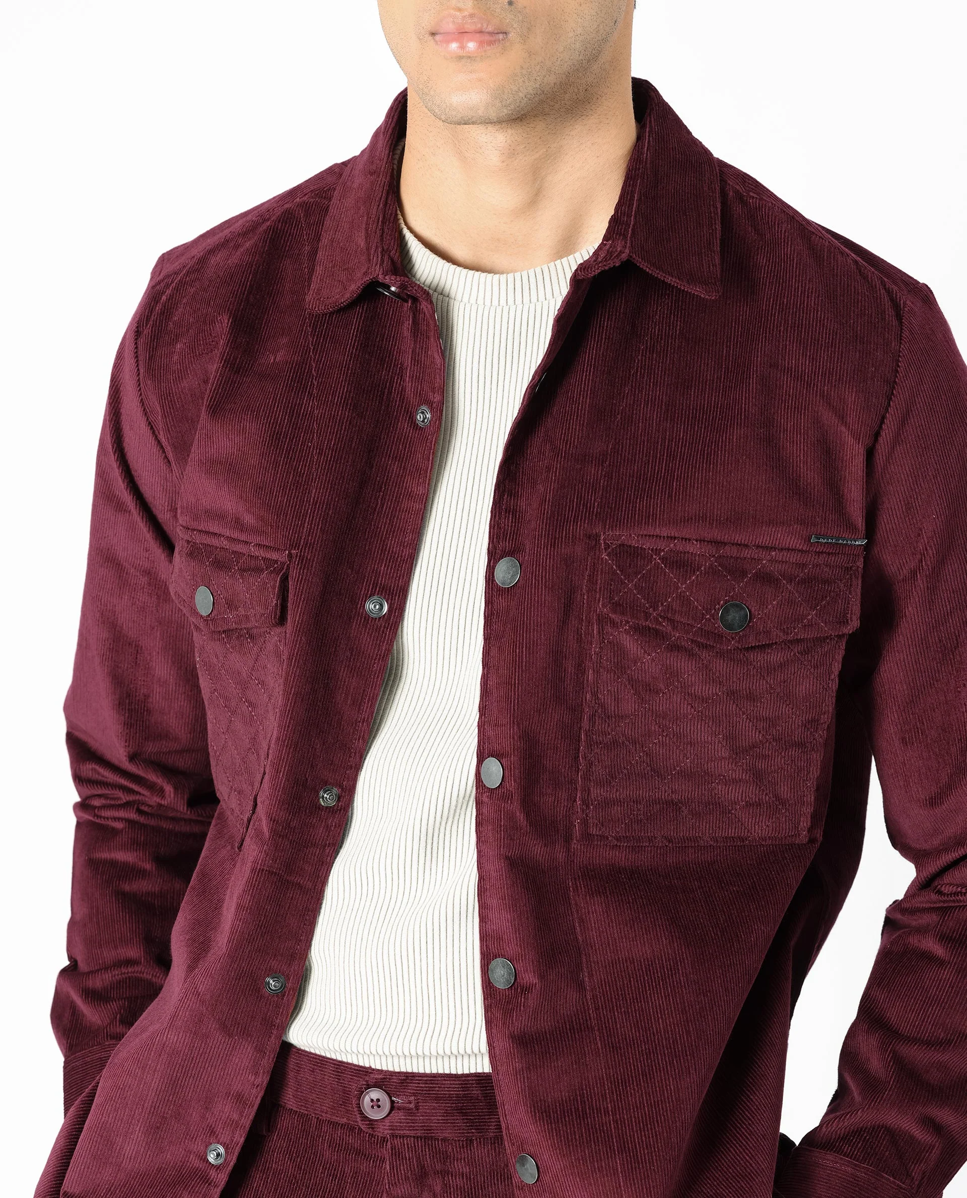 Rare Rabbit Men's Upto Dark Maroon Cotton Plain Regular Fit Full Sleeve Spread Collar Jacket - Image 2