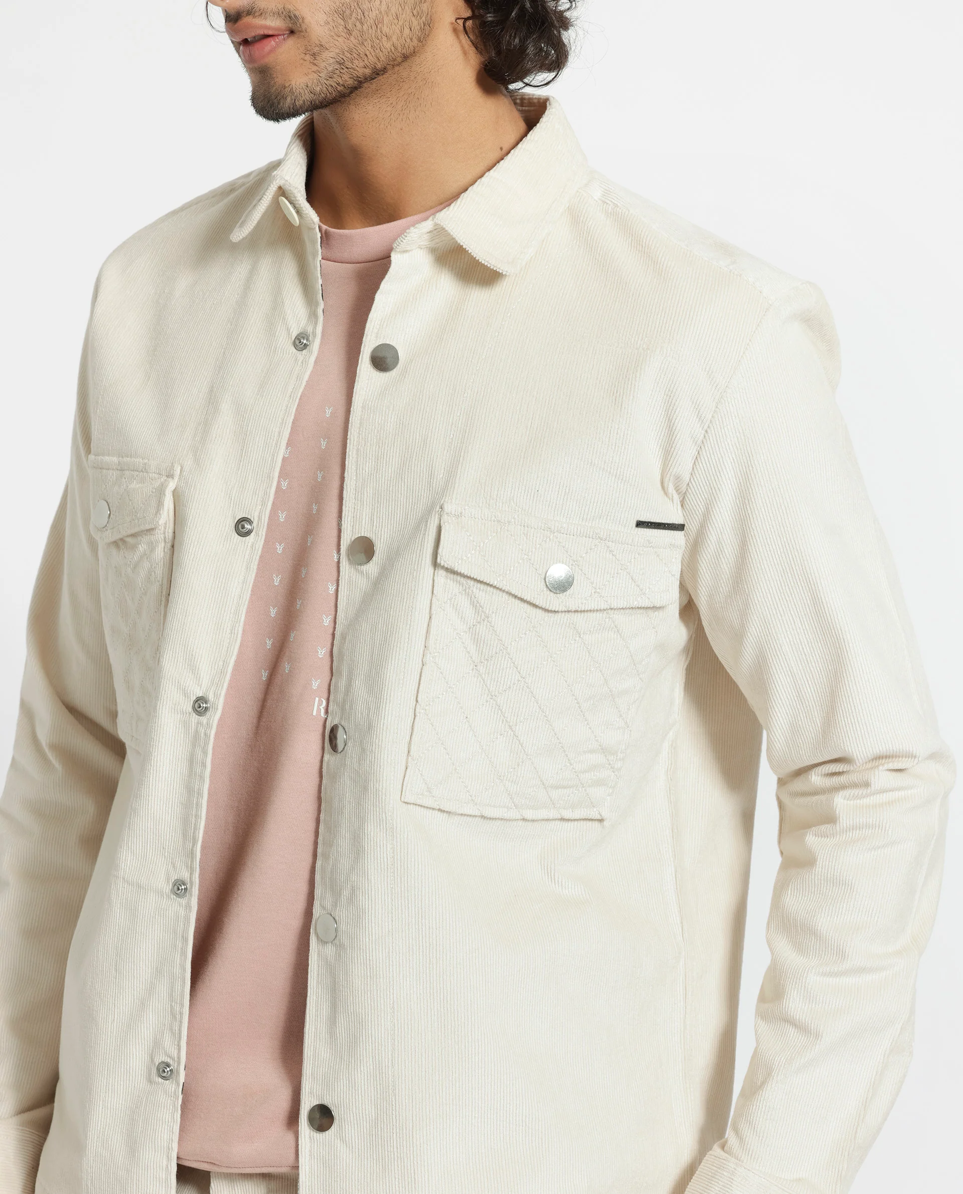 Rare Rabbit Men's Upto Off White Cotton Plain Regular Fit Full Sleeve Spread Collar Jacket - Image 4
