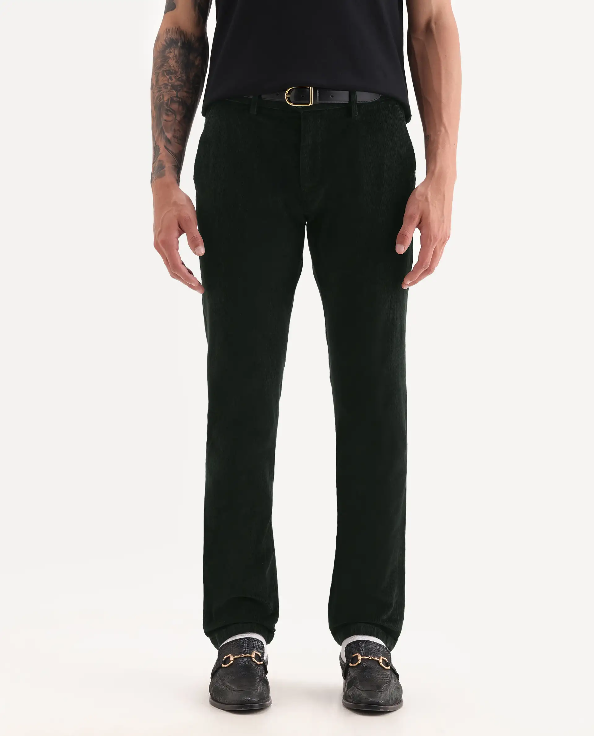 Rare Rabbit Men's Upton Dark Green Cotton Plain Regular Fit Trouser - Image 2
