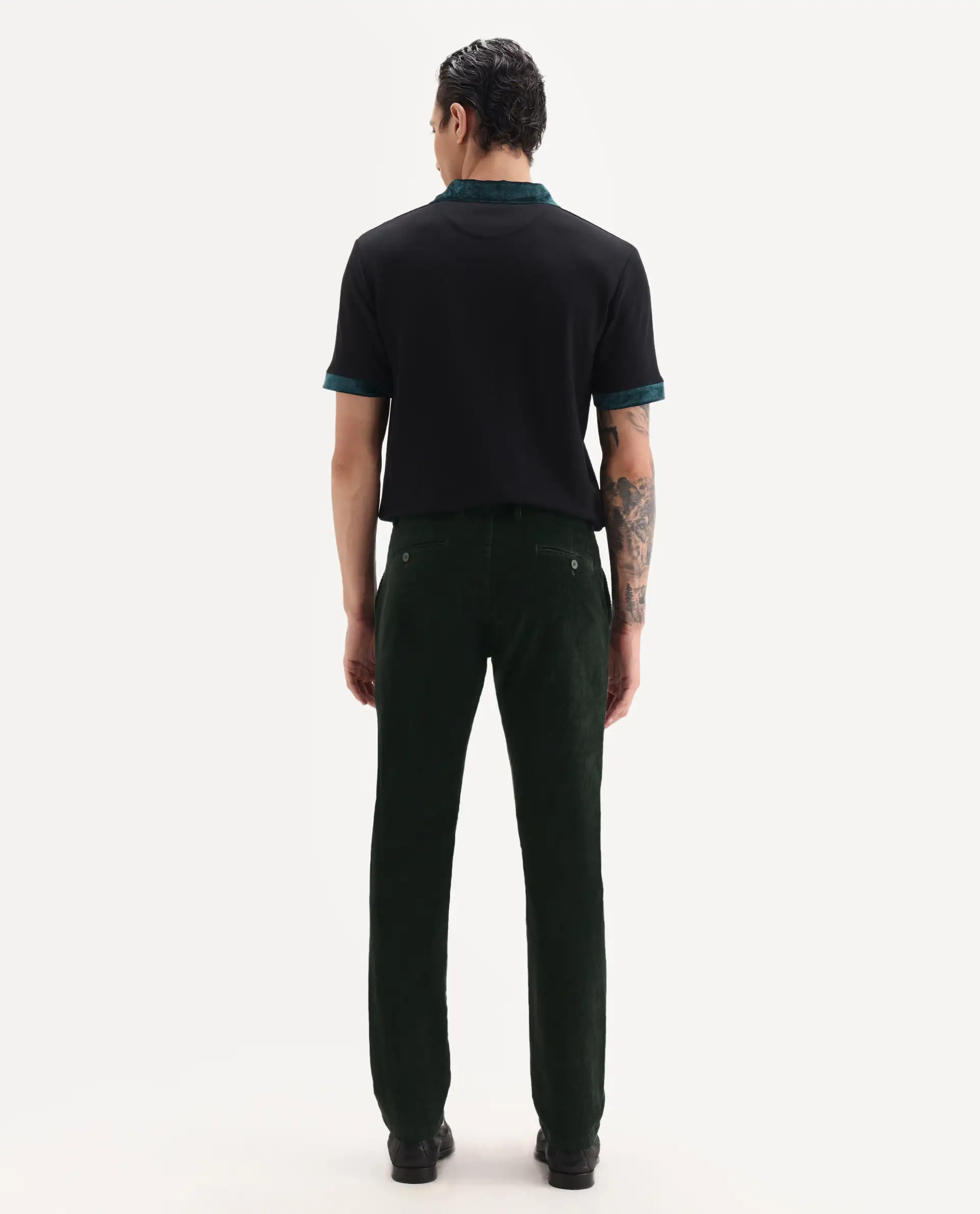 Rare Rabbit Men's Upton Dark Green Cotton Plain Regular Fit Trouser - Image 7