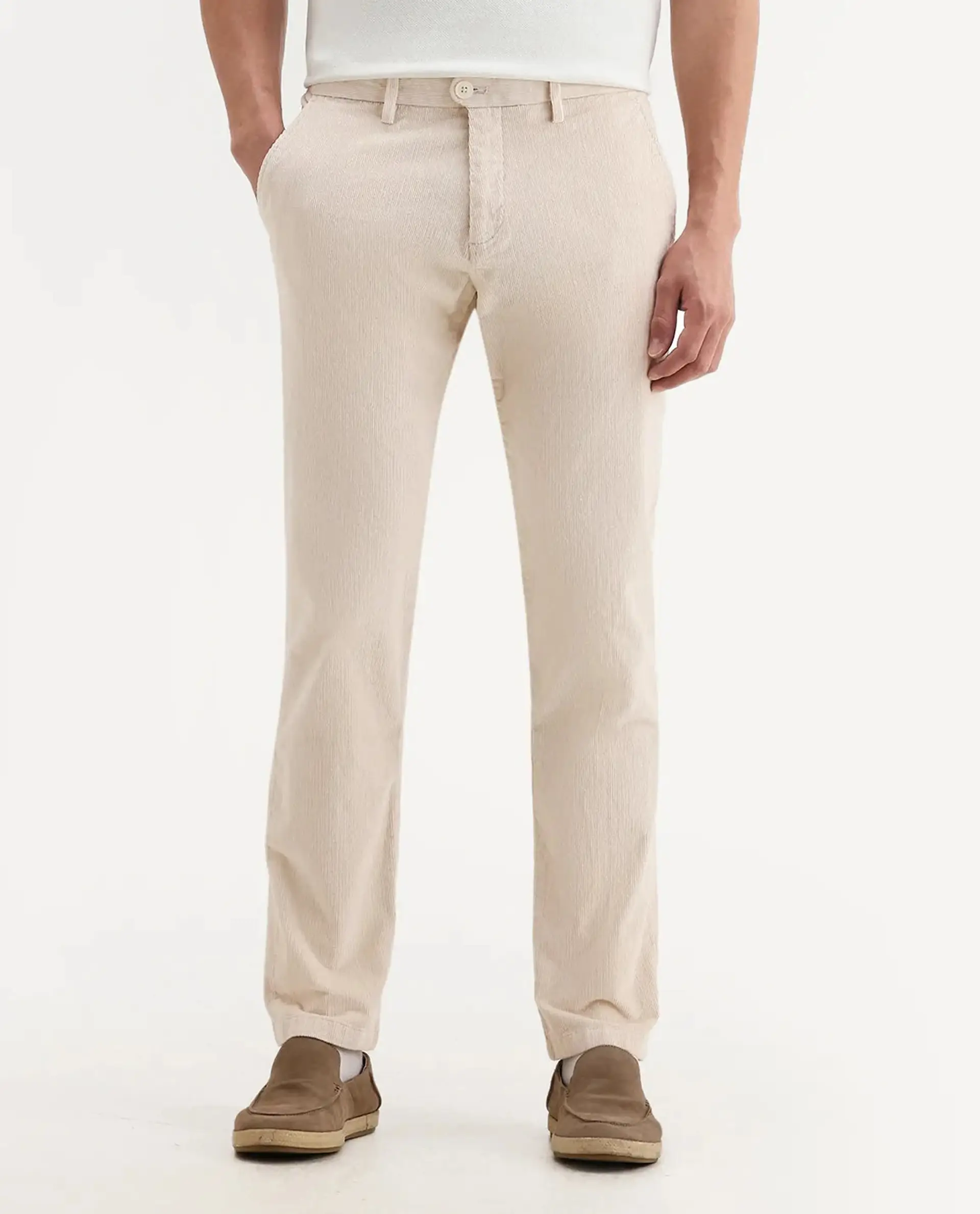 Rare Rabbit Men's Upton Off White Cotton Plain Regular Fit Trouser - Image 10