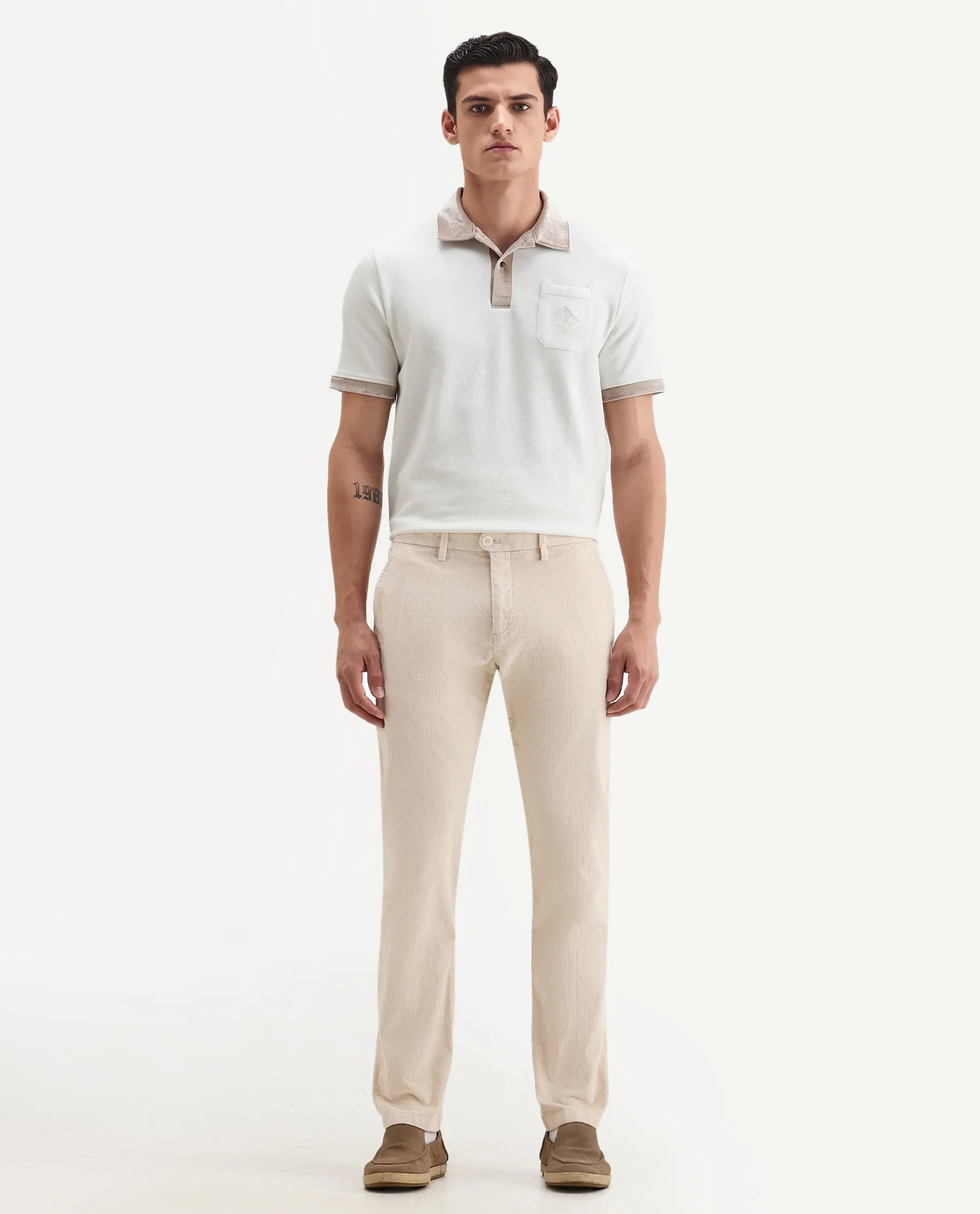 Rare Rabbit Men's Upton Off White Cotton Plain Regular Fit Trouser - Image 4