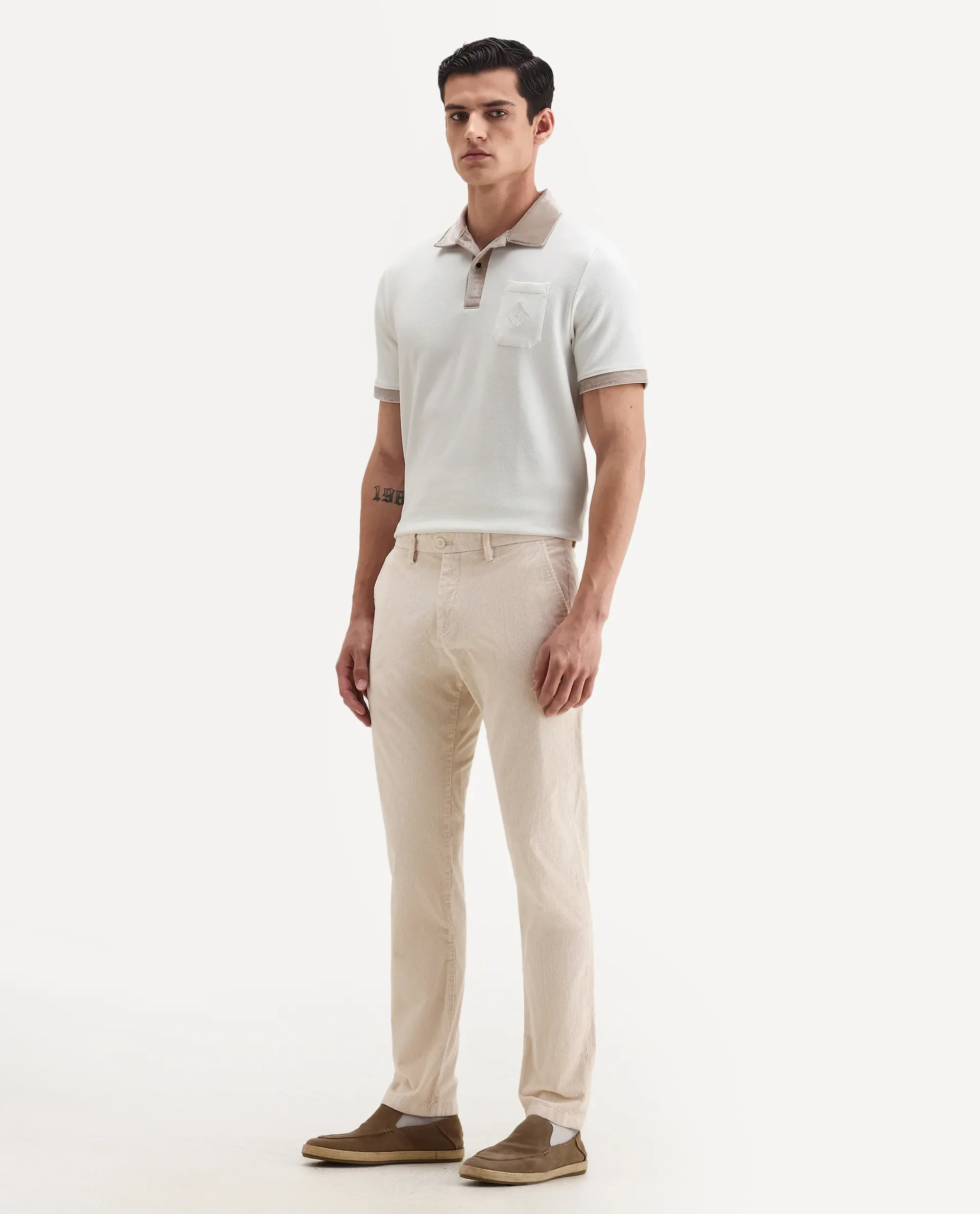 Rare Rabbit Men's Upton Off White Cotton Plain Regular Fit Trouser - Image 5