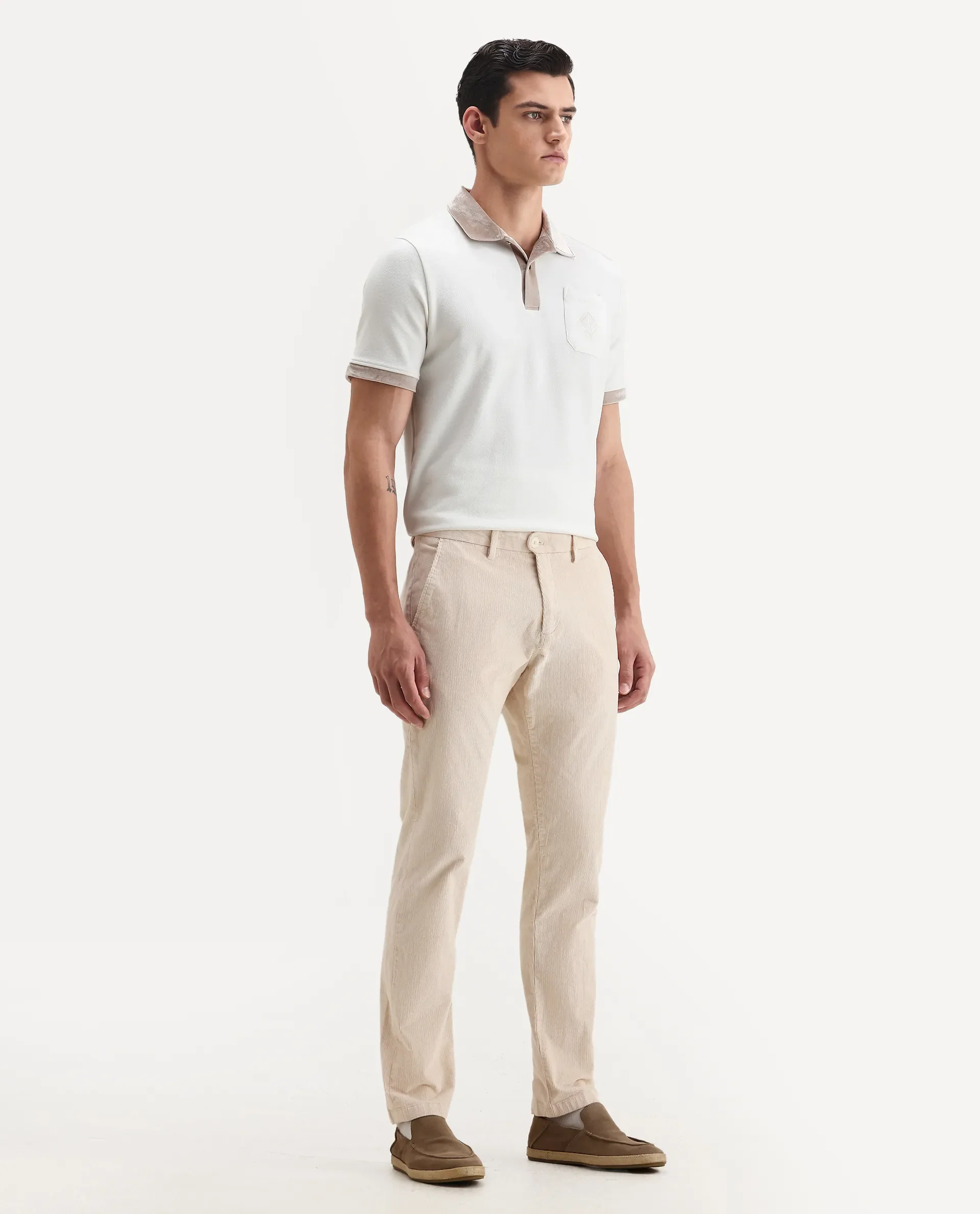 Rare Rabbit Men's Upton Off White Cotton Plain Regular Fit Trouser - Image 6