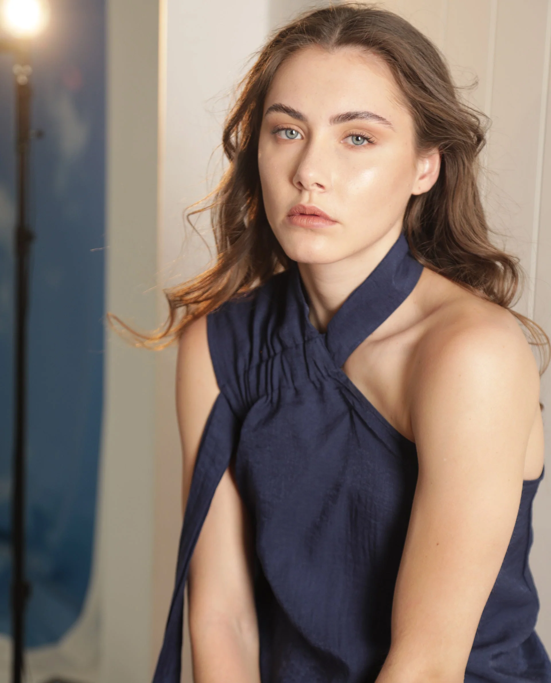 Rareism Women's Urale Navy Rayon Blend Halter Neck Plain Sleeveless Slim Fit Top - Image 2