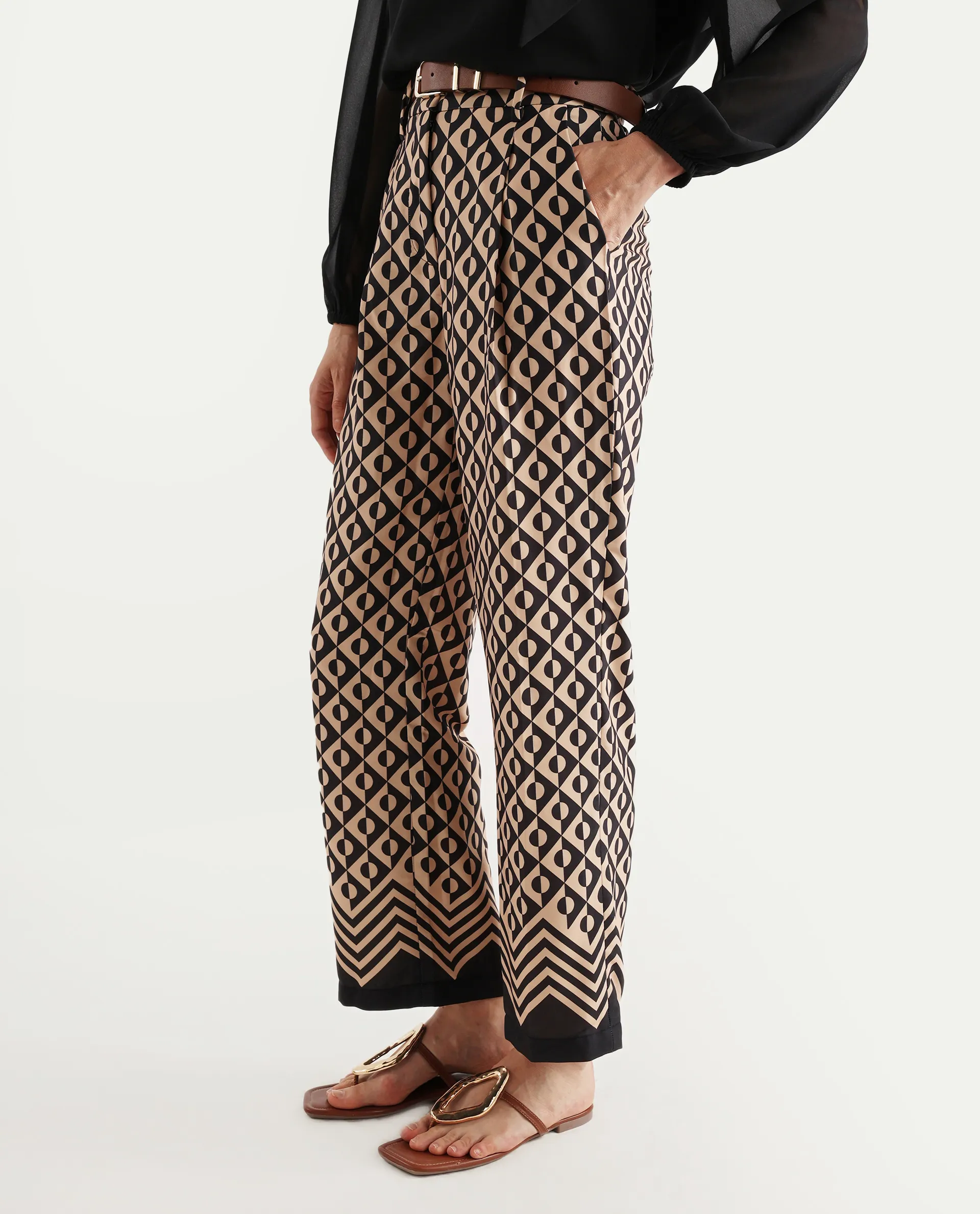 Rareism Women's Urapan Black Polyester Blend Geometric Print Ankle Length Straight Fit Trouser - Image 3