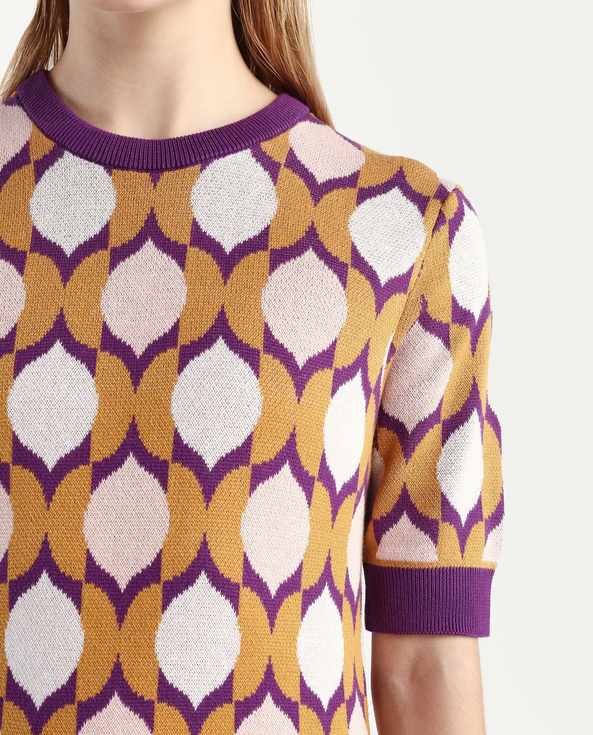 Rareism Women's Ursha Multi Cotton Crew Neck Geometric Print Regular Fit Top - Image 4