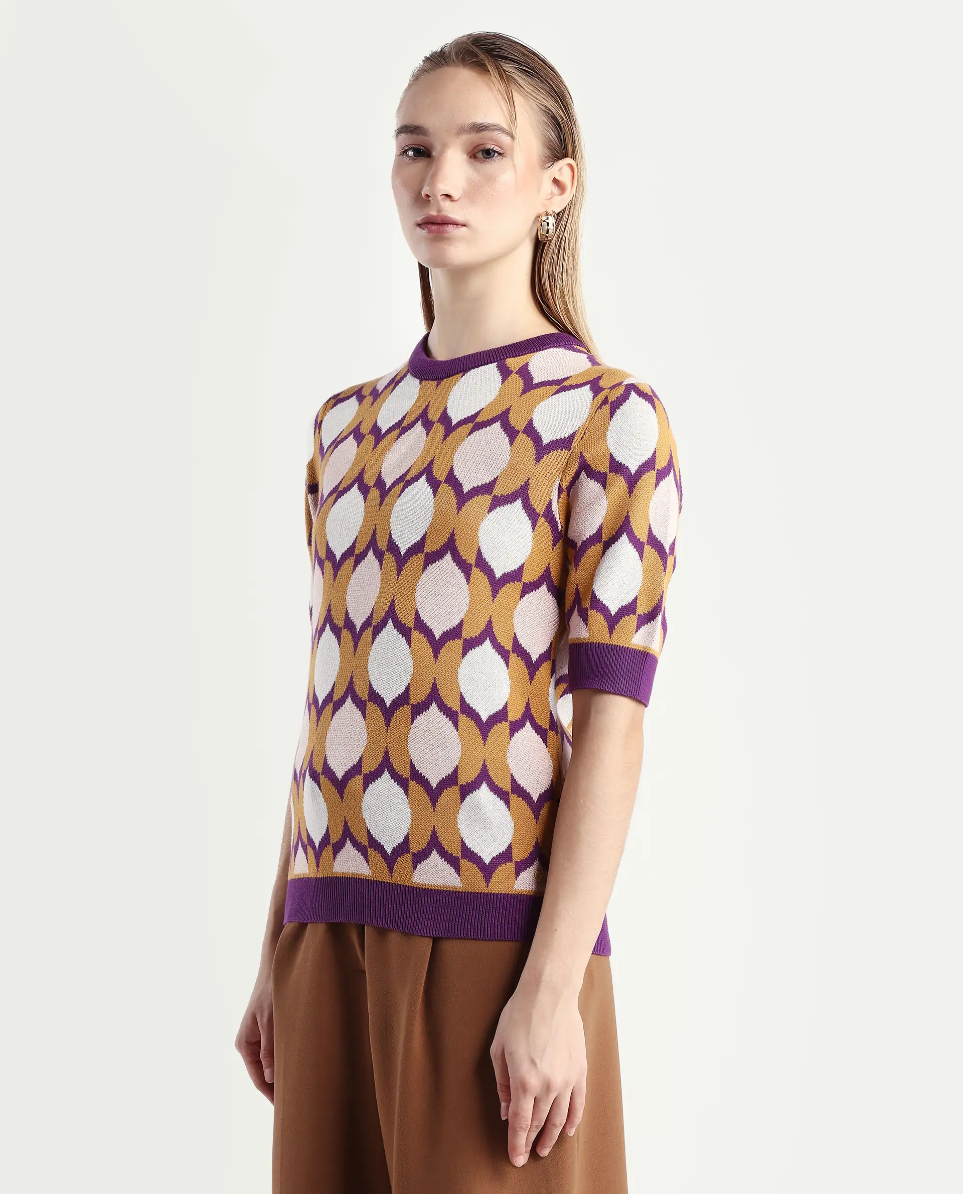 Rareism Women's Ursha Multi Cotton Crew Neck Geometric Print Regular Fit Top - Image 5