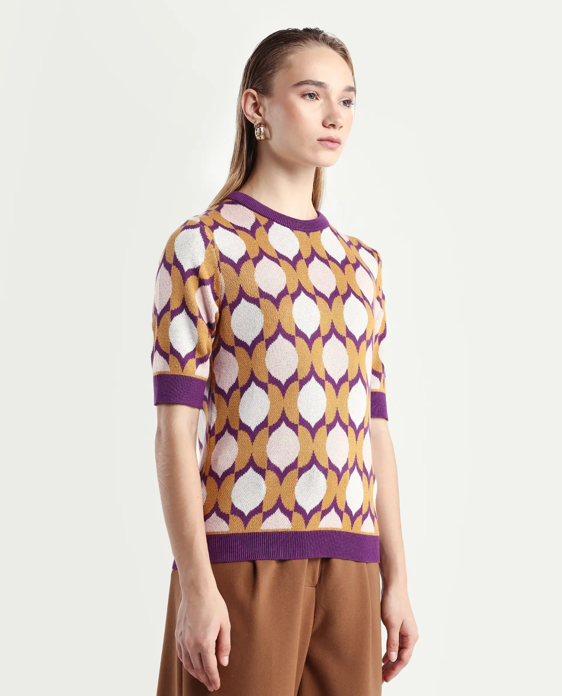 Rareism Women's Ursha Multi Cotton Crew Neck Geometric Print Regular Fit Top - Image 6