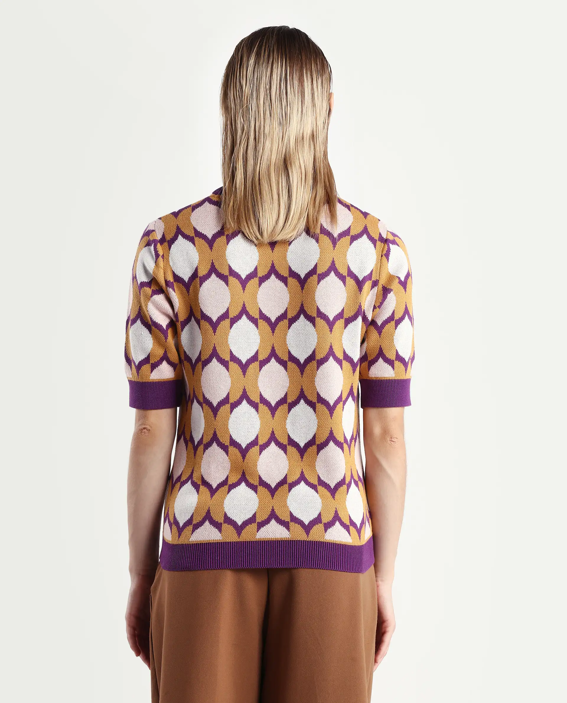 Rareism Women's Ursha Multi Cotton Crew Neck Geometric Print Regular Fit Top - Image 7