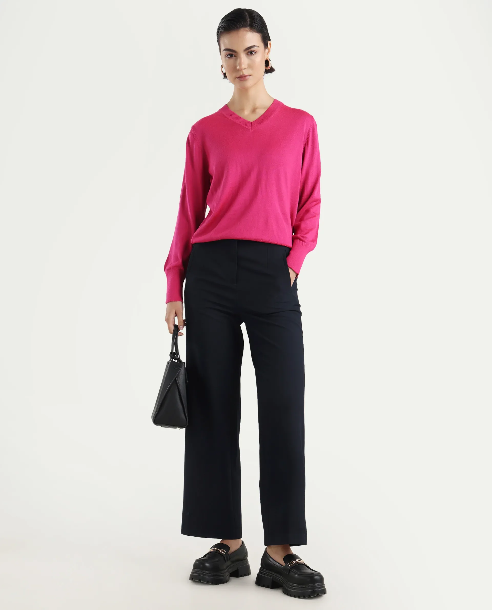 Rareism Women's Usak Dark Multi Acrylic V-Neck Plain Regular Fitted Sweater - Image 2