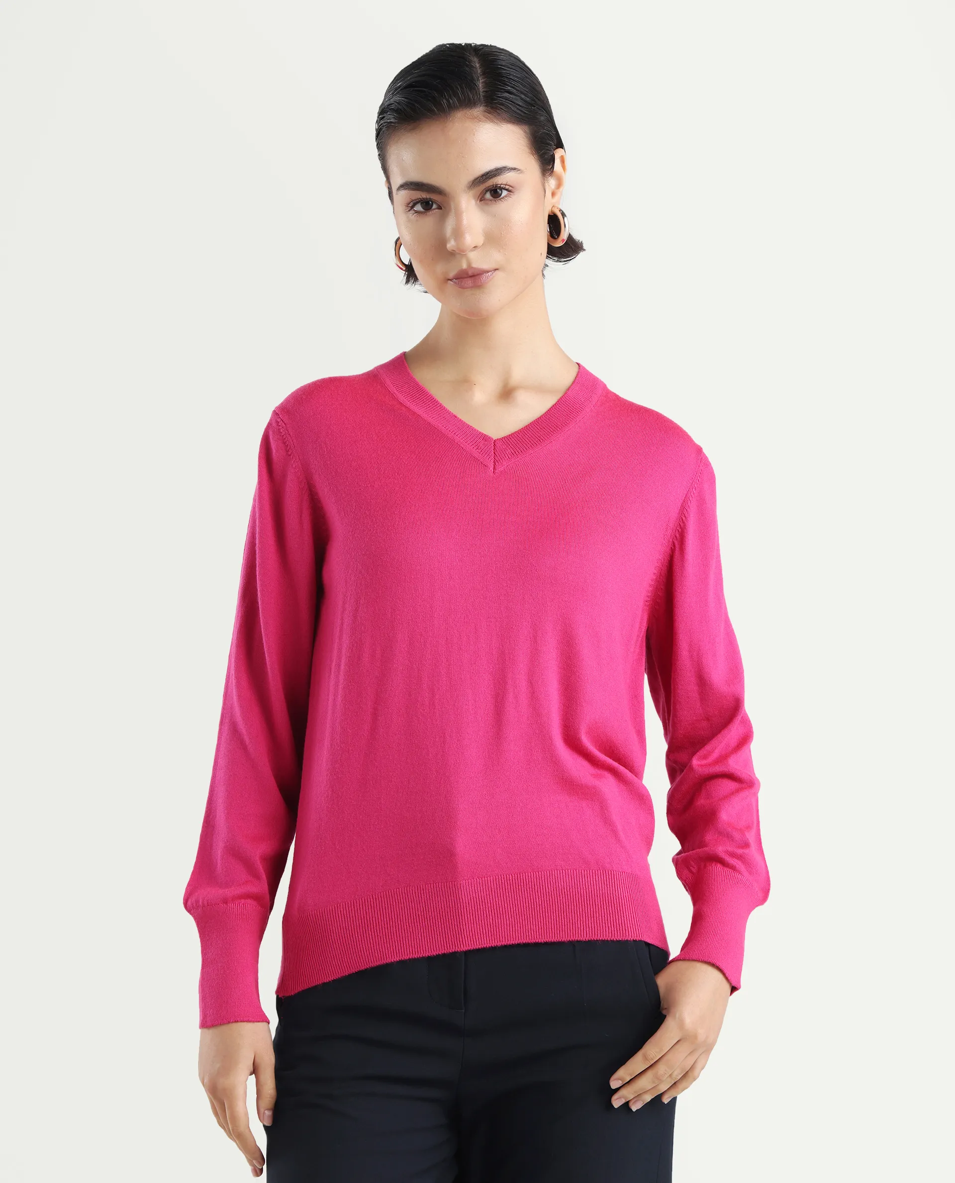 Rareism Women's Usak Dark Multi Acrylic V-Neck Plain Regular Fitted Sweater - Image 3