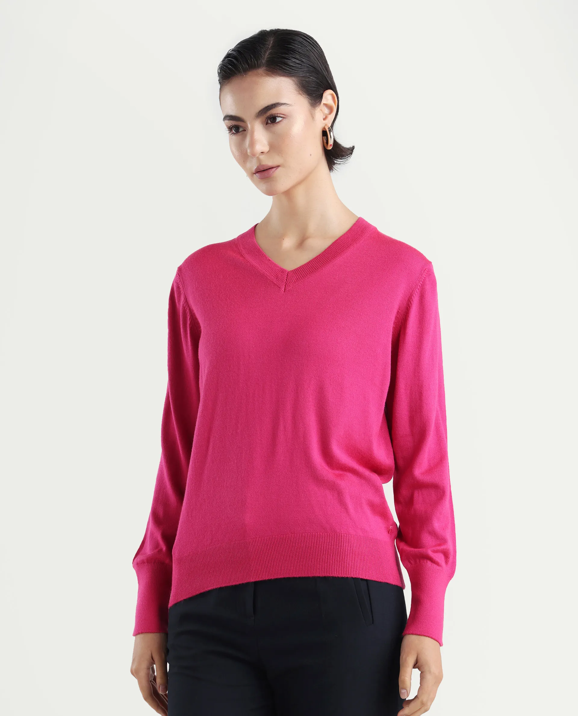 Rareism Women's Usak Dark Multi Acrylic V-Neck Plain Regular Fitted Sweater - Image 5