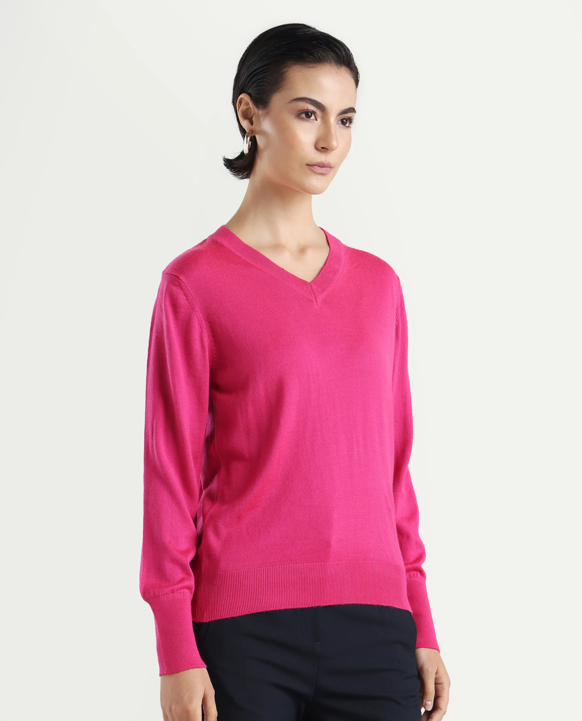 Rareism Women's Usak Dark Multi Acrylic V-Neck Plain Regular Fitted Sweater - Image 6