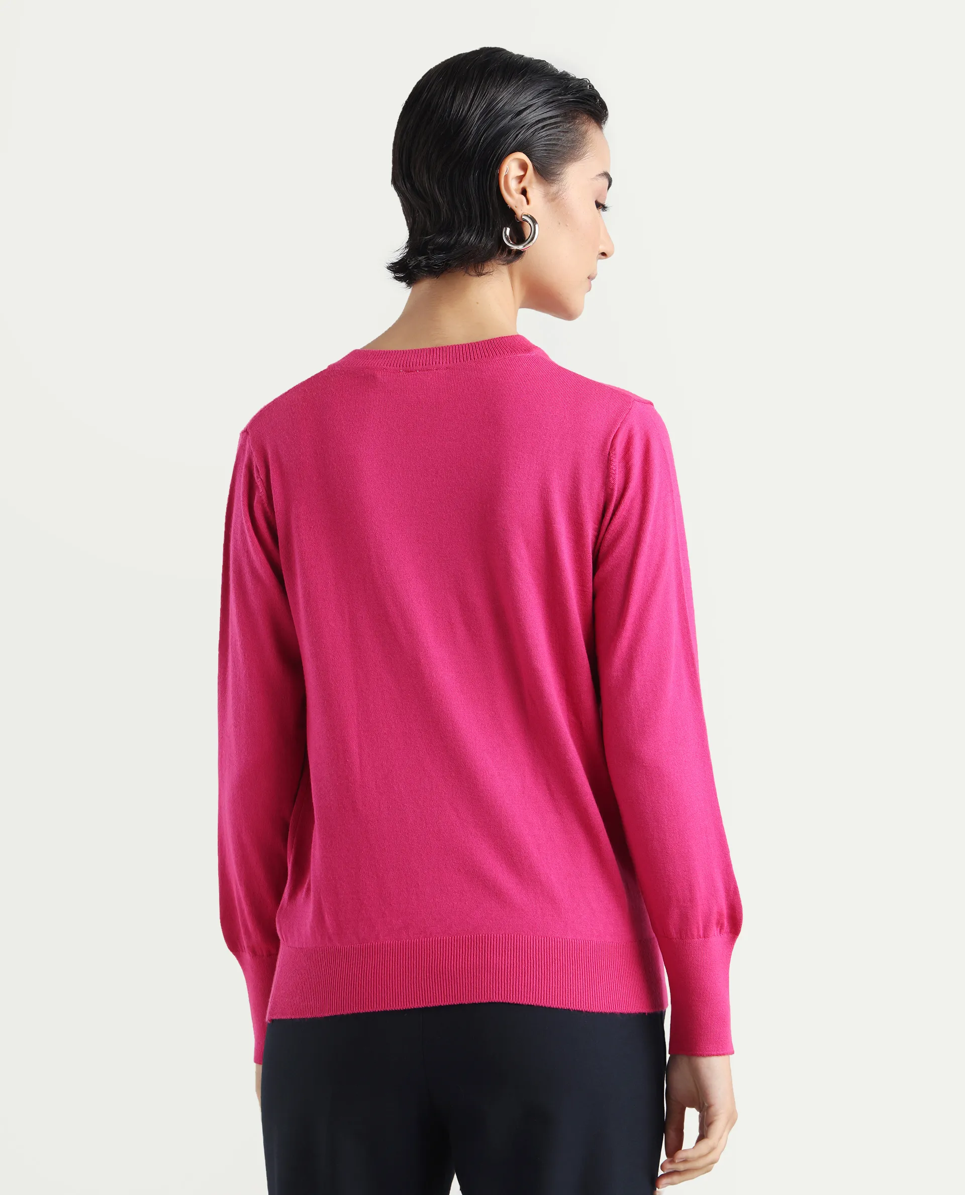 Rareism Women's Usak Dark Multi Acrylic V-Neck Plain Regular Fitted Sweater - Image 7