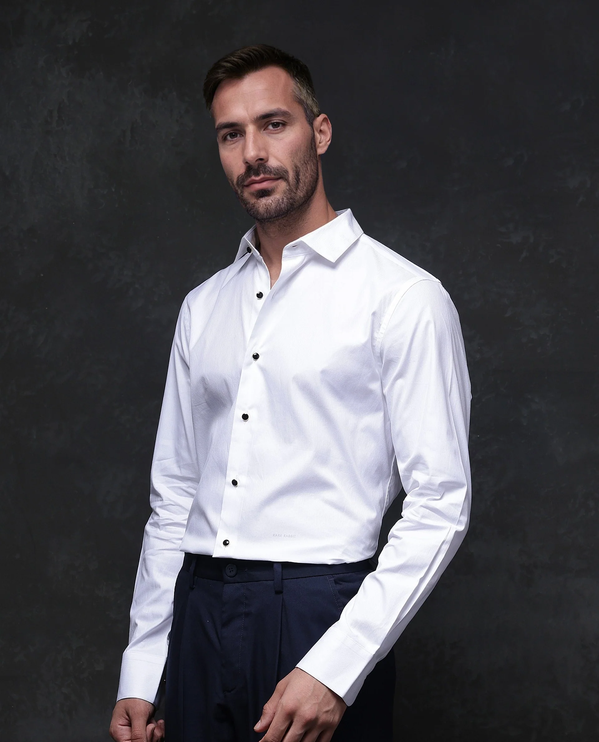 Rare Rabbit Men's Utah White Cotton Plain Regular Fit Full Sleeve Collared Shirt - Image 7