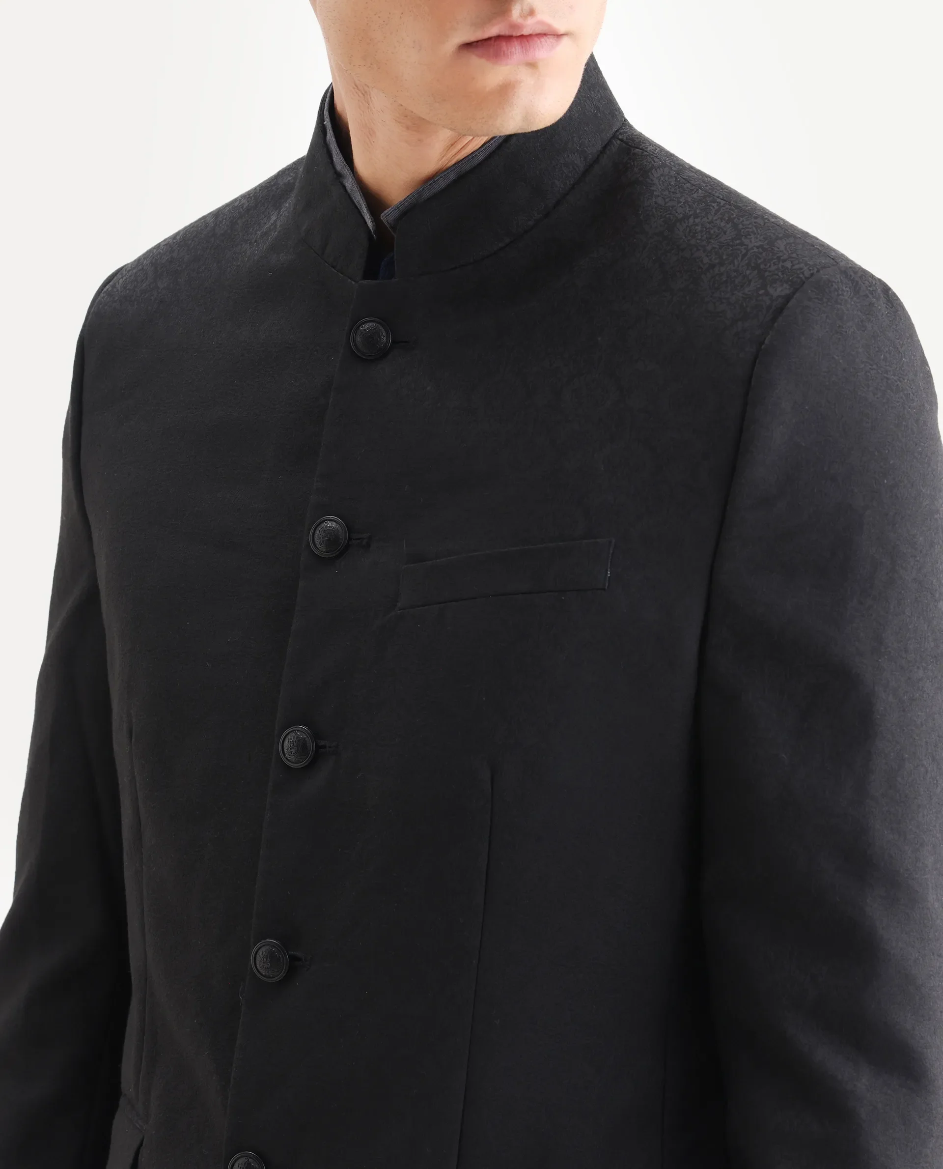 Rare Rabbit Men's Utica Black Polyester Jacquard Tailored Fit Full Sleeve Mandarin Collar Bandhgala Jodhpuri - Image 3