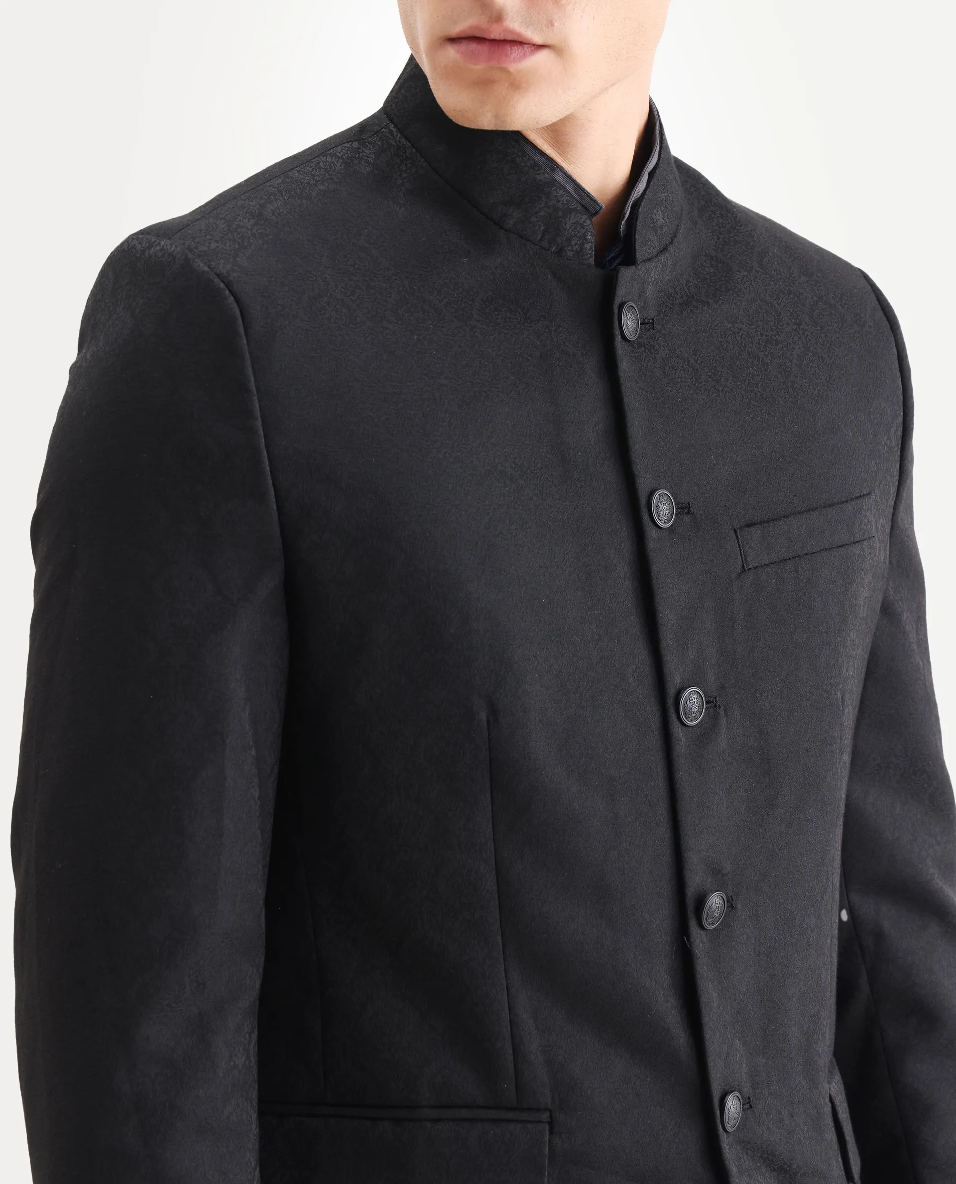 Rare Rabbit Men's Utica Black Polyester Jacquard Tailored Fit Full Sleeve Mandarin Collar Bandhgala Jodhpuri - Image 7