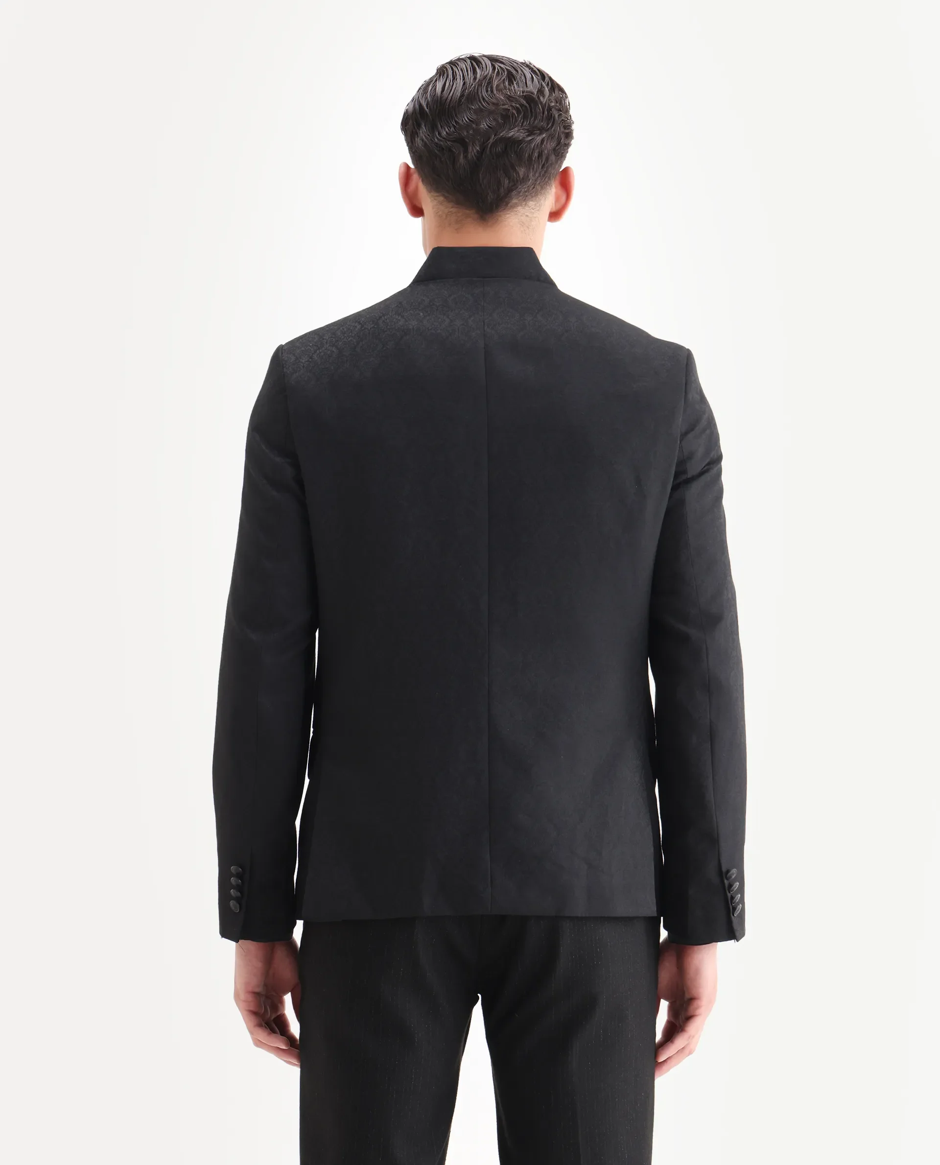 Rare Rabbit Men's Utica Black Polyester Jacquard Tailored Fit Full Sleeve Mandarin Collar Bandhgala Jodhpuri - Image 8