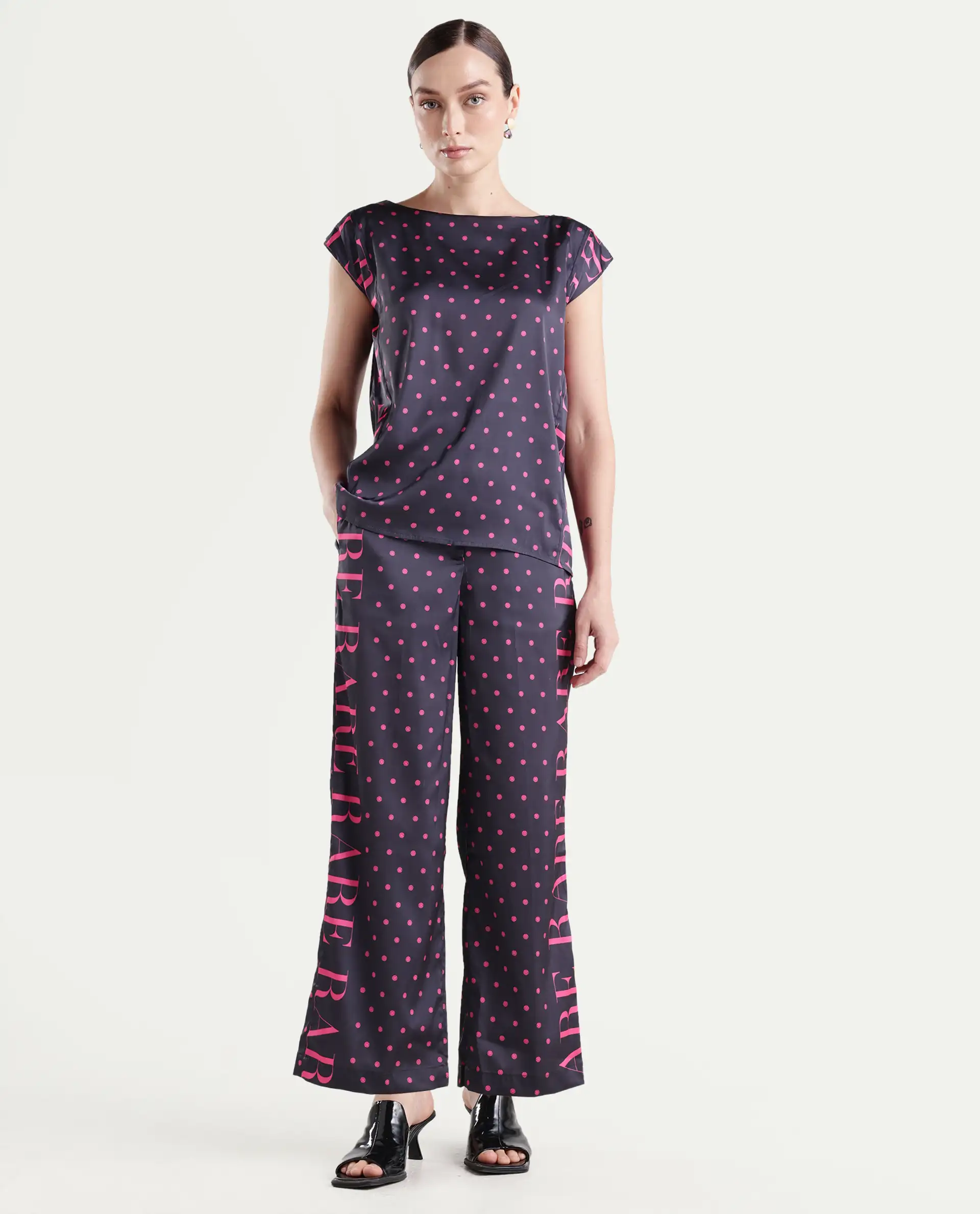 Rareism Women's Utkco B Dark Grey Polyester Polka Print Ankle Length Straight Fit Trouser - Image 2