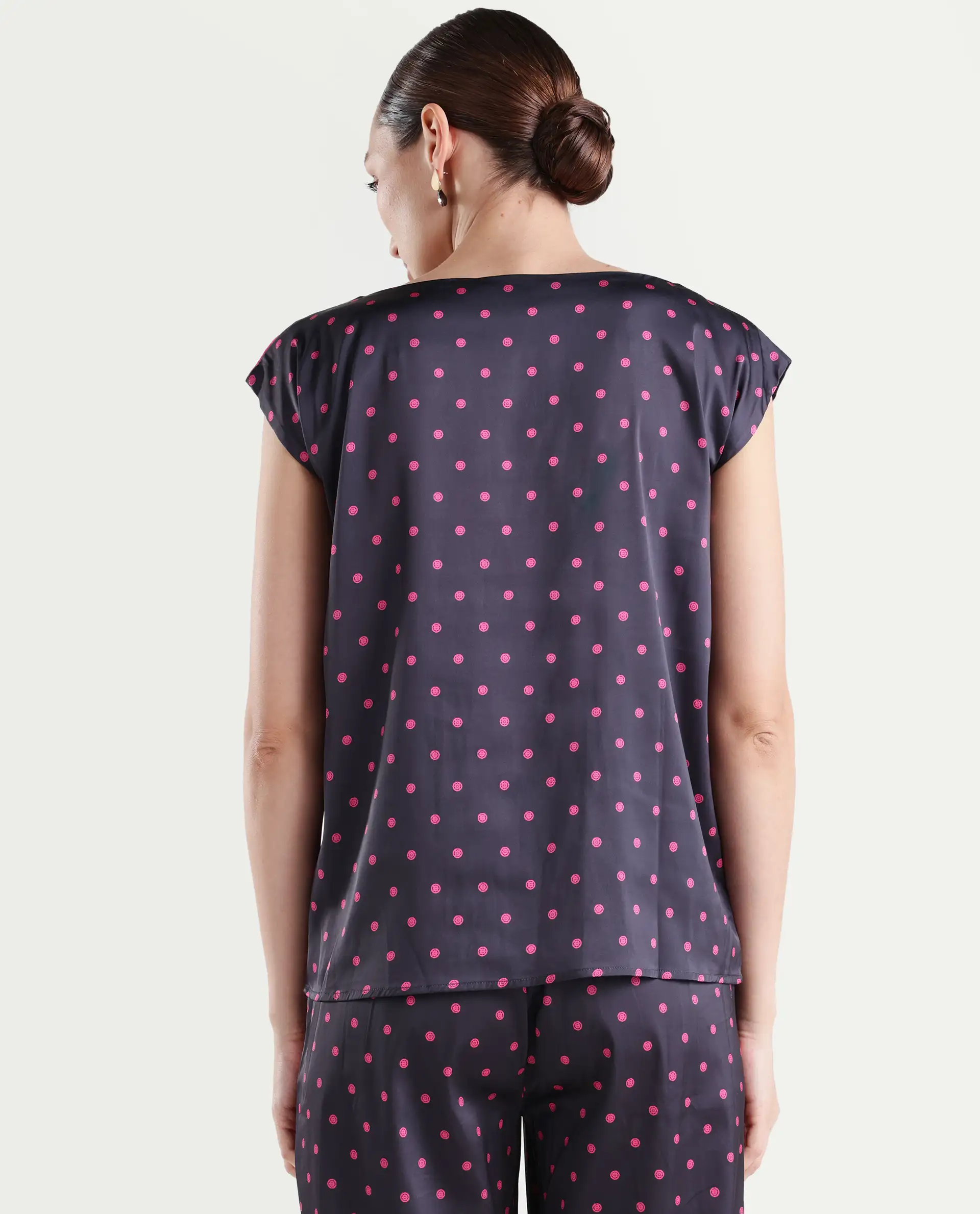 Rareism Women's Utkco Dark Grey Polyester Boat Neck Polka Print Extended Sleeves Regular Fit Top - Image 7
